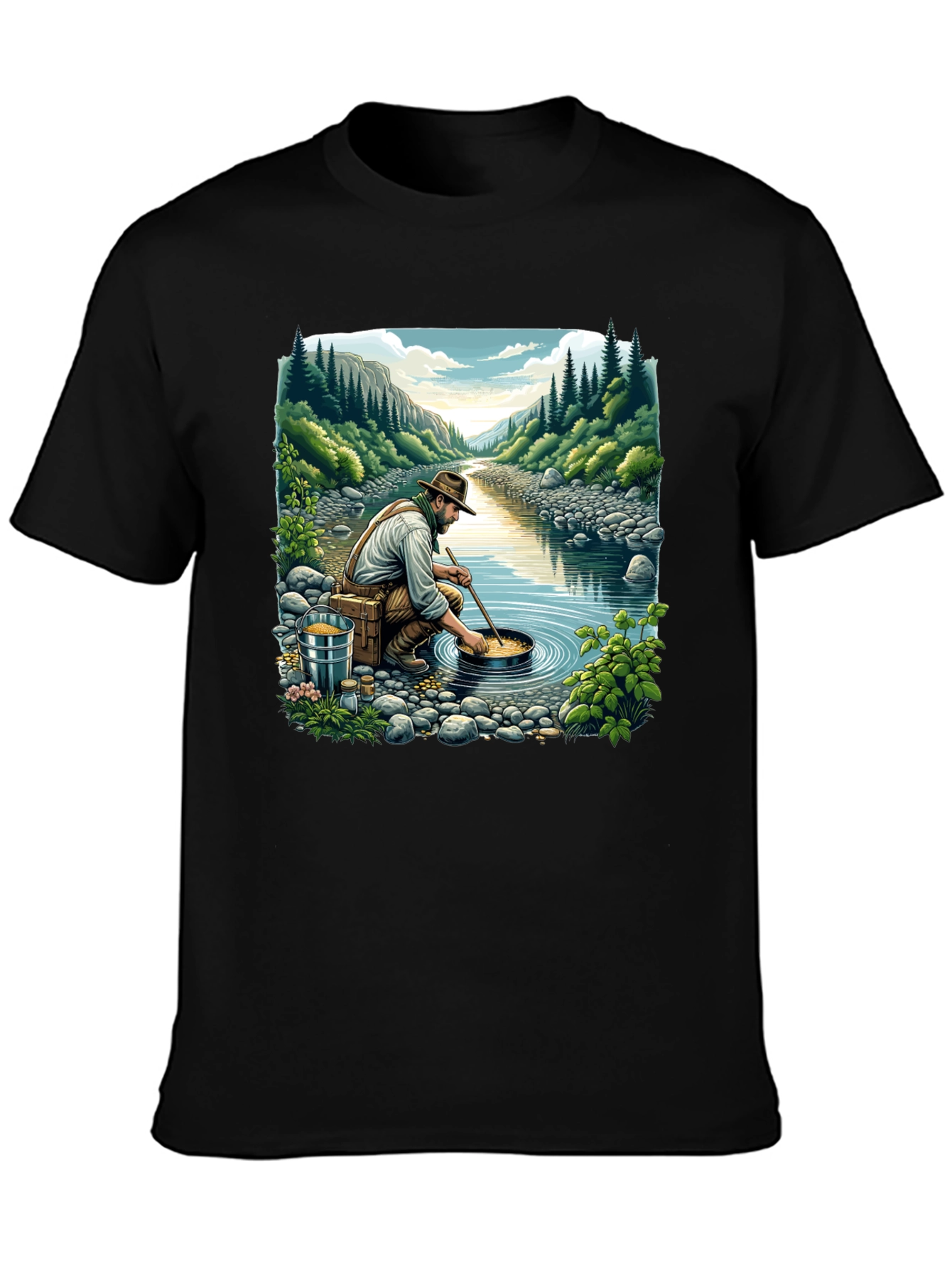 Gold Panning Graphic Tee - Nature Adventure Shirt