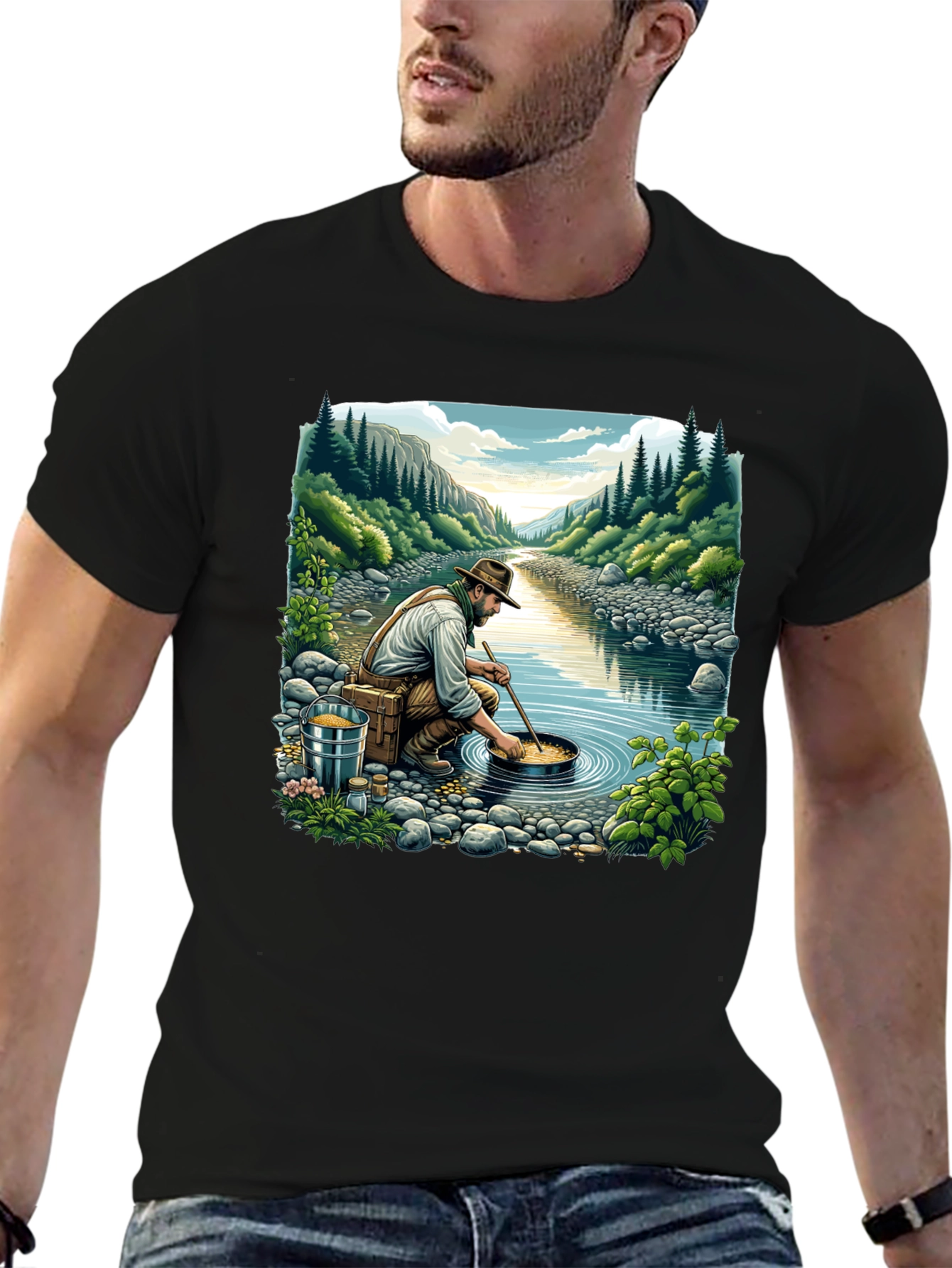 Gold Panning Graphic Tee - Nature Adventure Shirt
