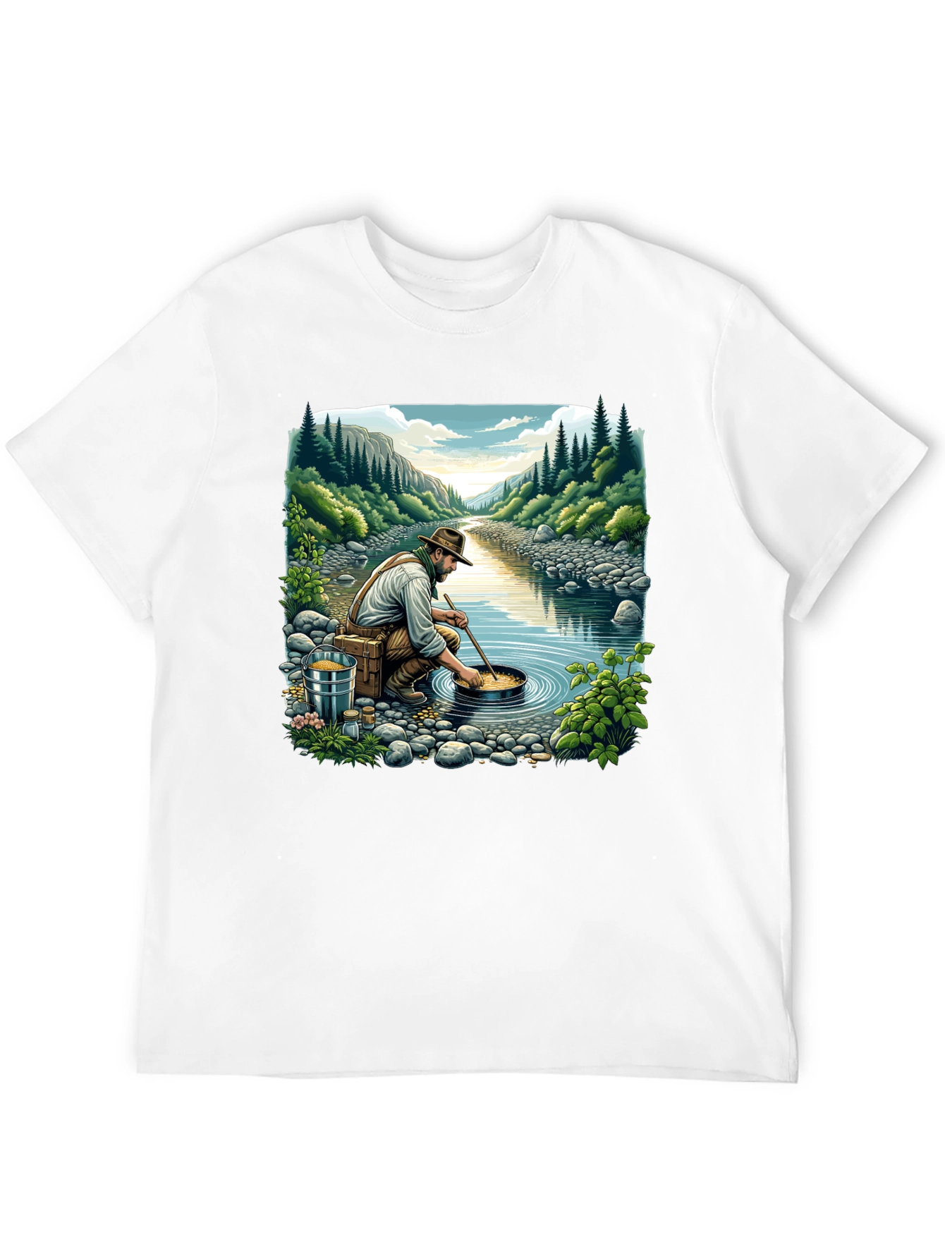 Gold Panning Graphic Tee - Nature Adventure Shirt