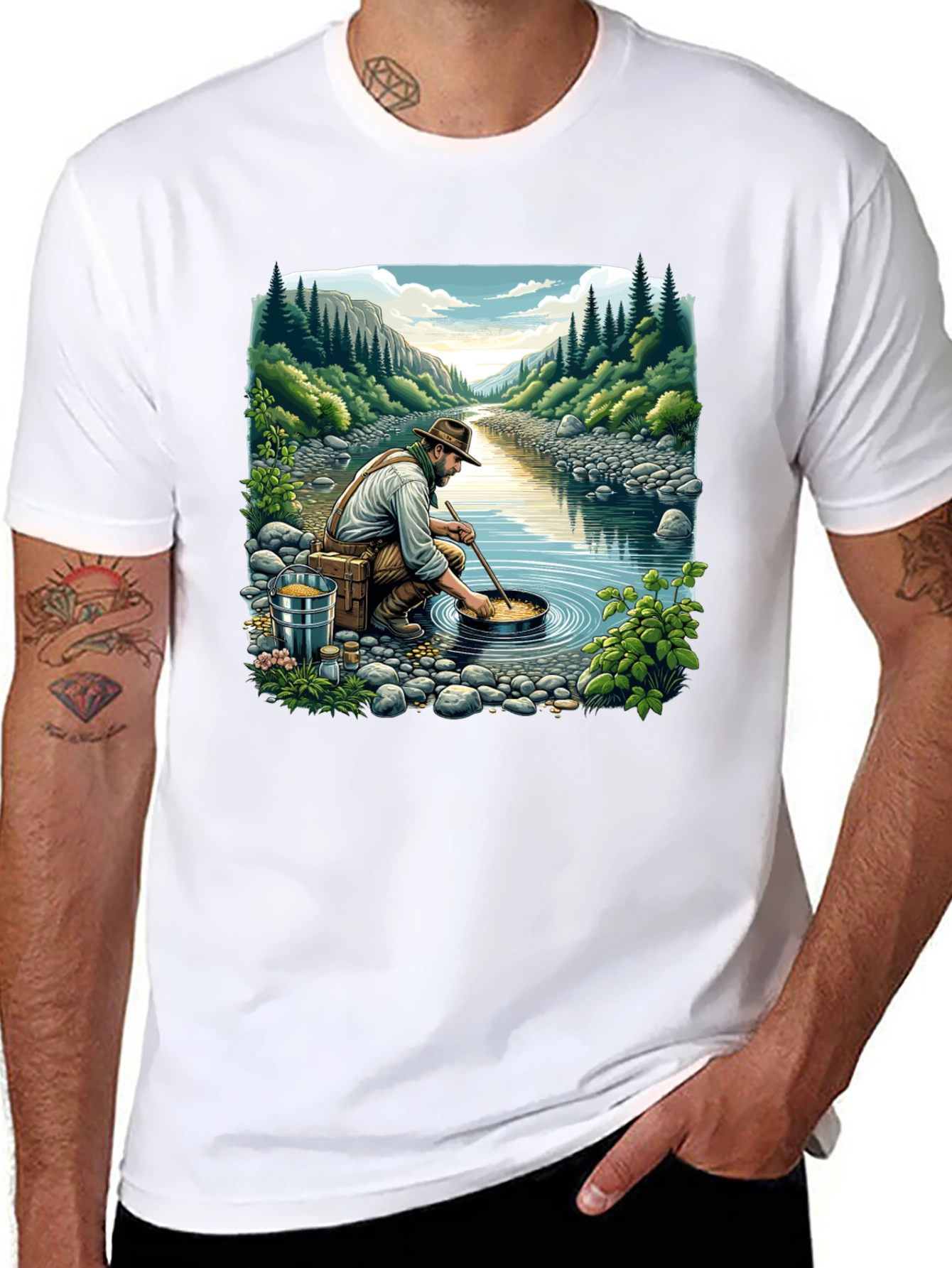 Gold Panning Graphic Tee - Nature Adventure Shirt