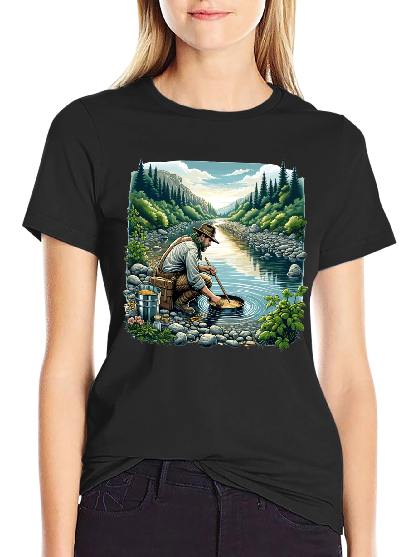 Gold Panning Graphic Tee - Nature Adventure Shirt