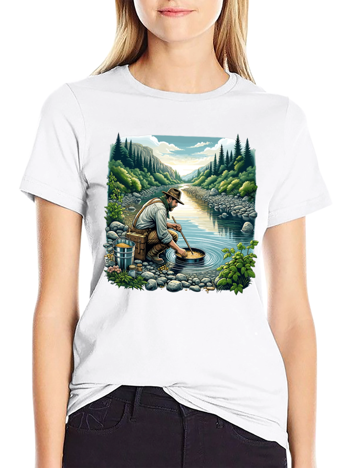 Gold Panning Graphic Tee - Nature Adventure Shirt