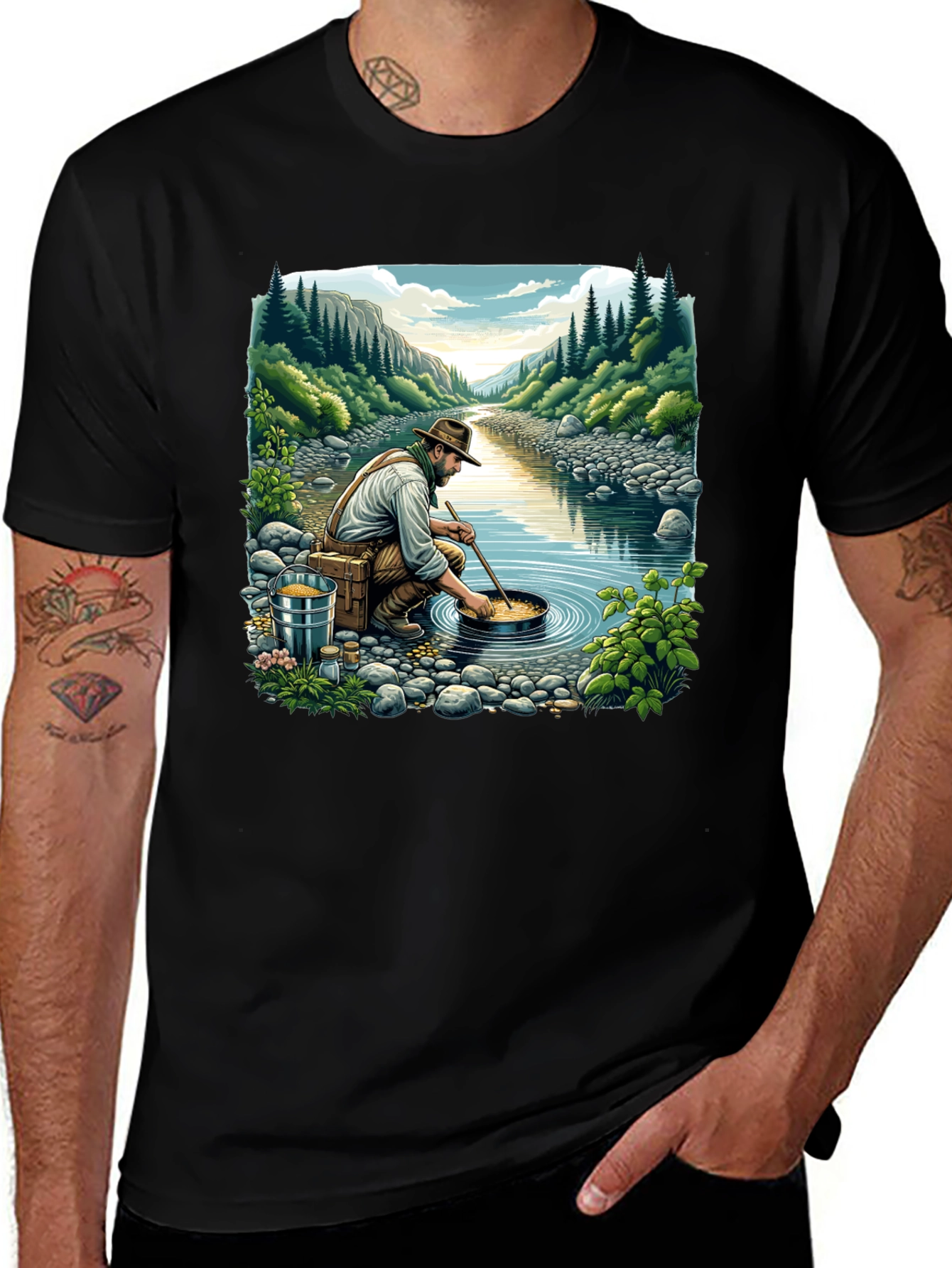 Gold Panning Graphic Tee - Nature Adventure Shirt