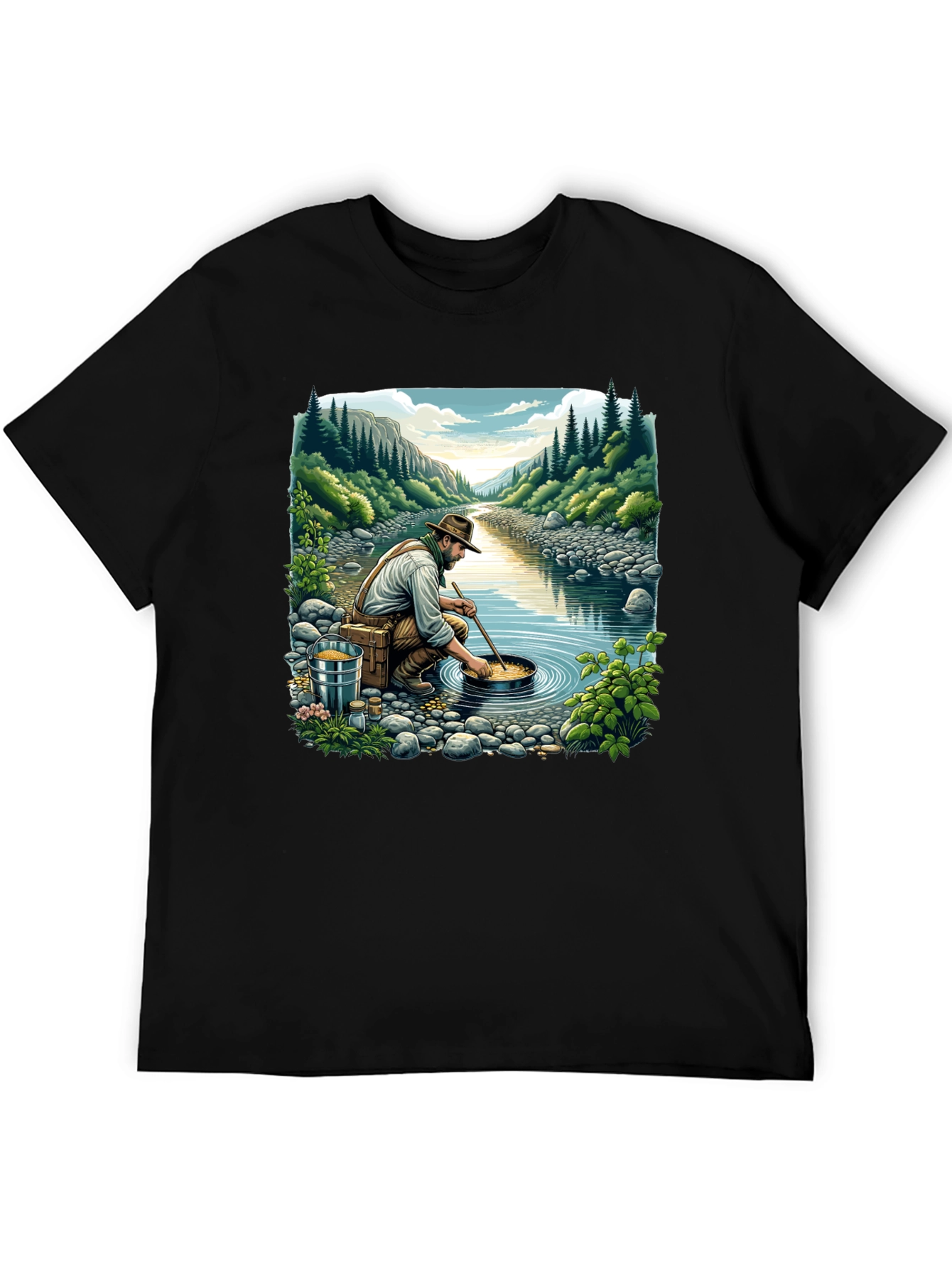 Gold Panning Graphic Tee - Nature Adventure Shirt