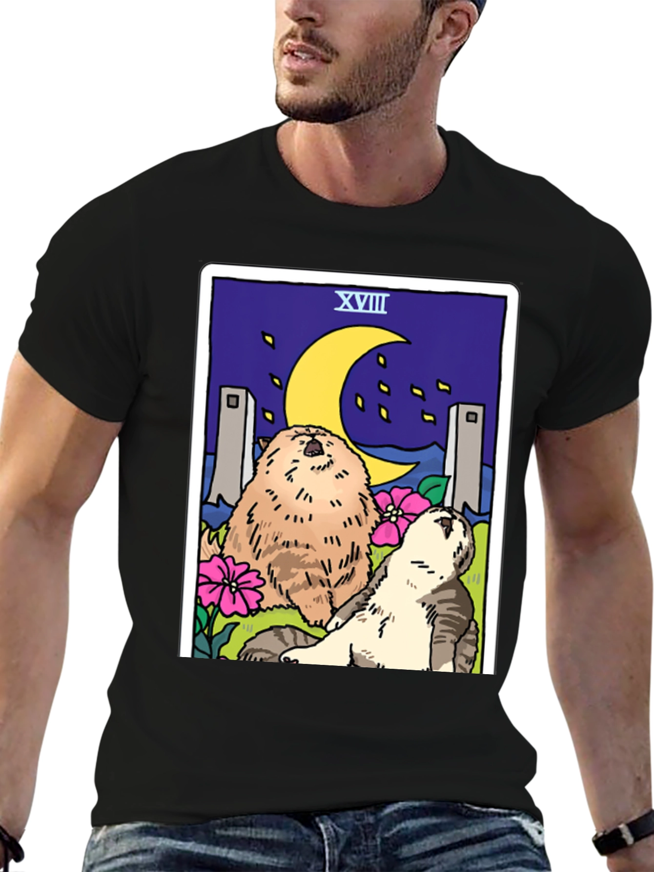 Moon Tarot Card Cats Graphic T-Shirt