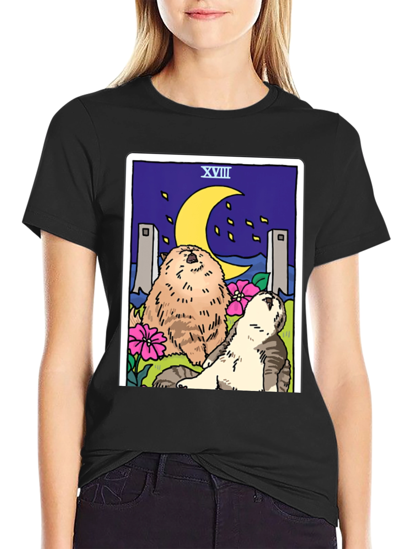 Moon Tarot Card Cats Graphic T-Shirt