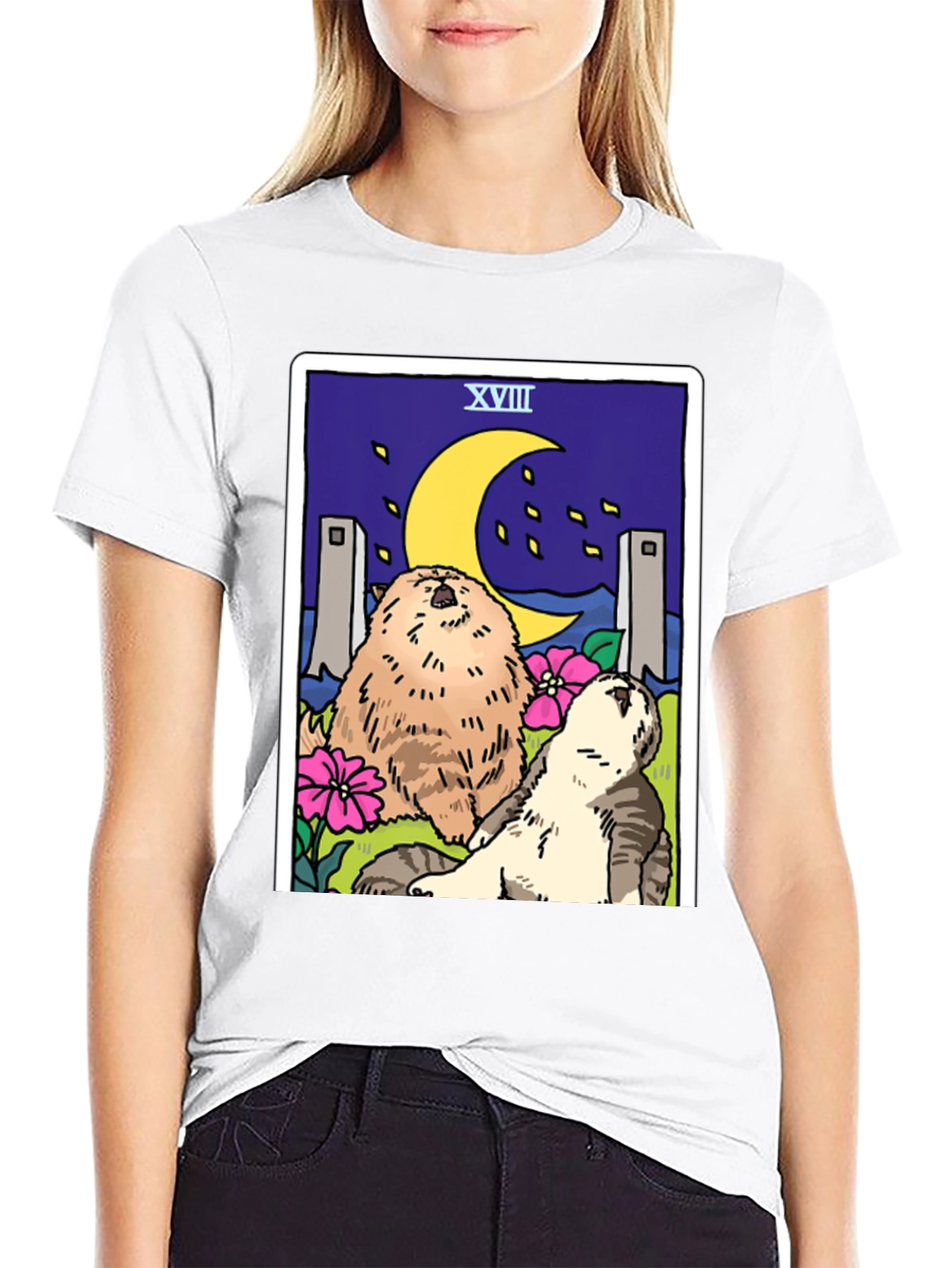 Moon Tarot Card Cats Graphic T-Shirt