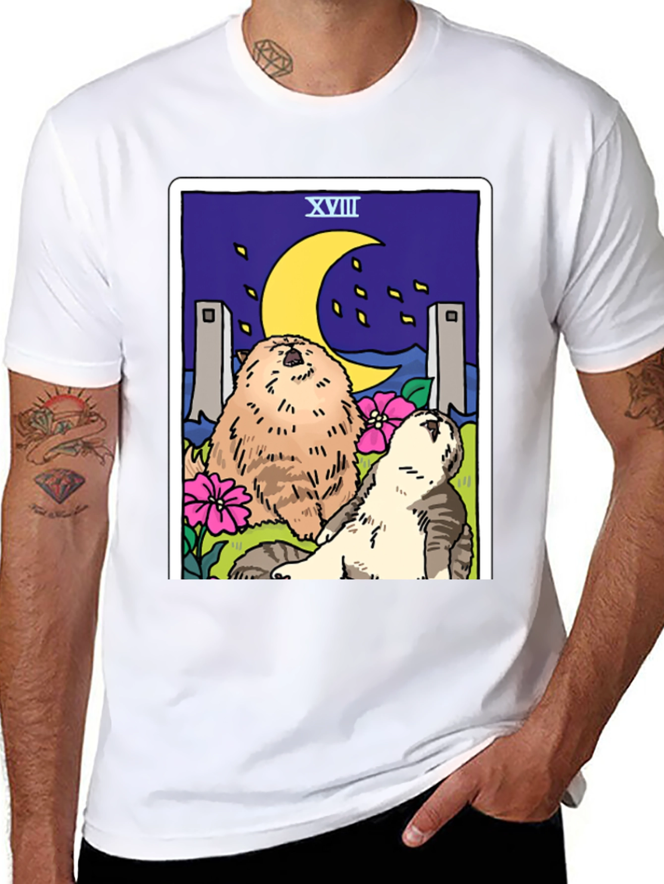Moon Tarot Card Cats Graphic T-Shirt