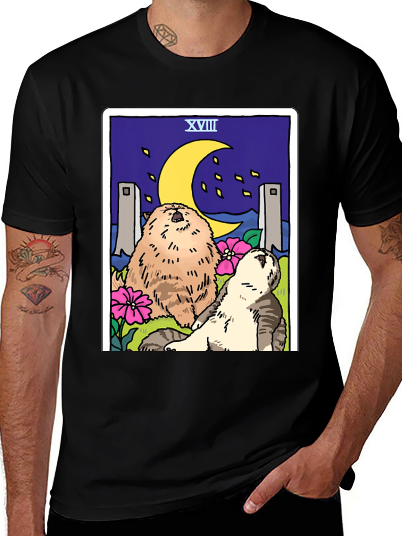 Moon Tarot Card Cats Graphic T-Shirt