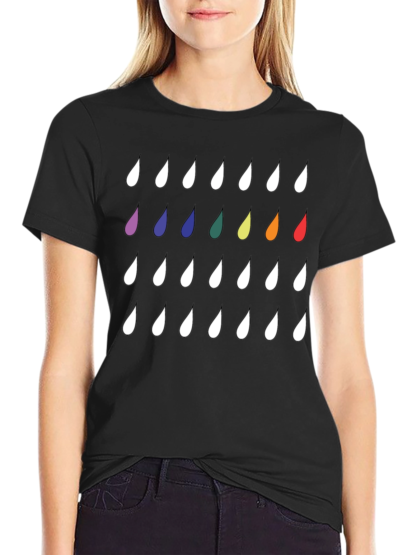 Rainbow Drops Black T-Shirt - Modern Casual Style