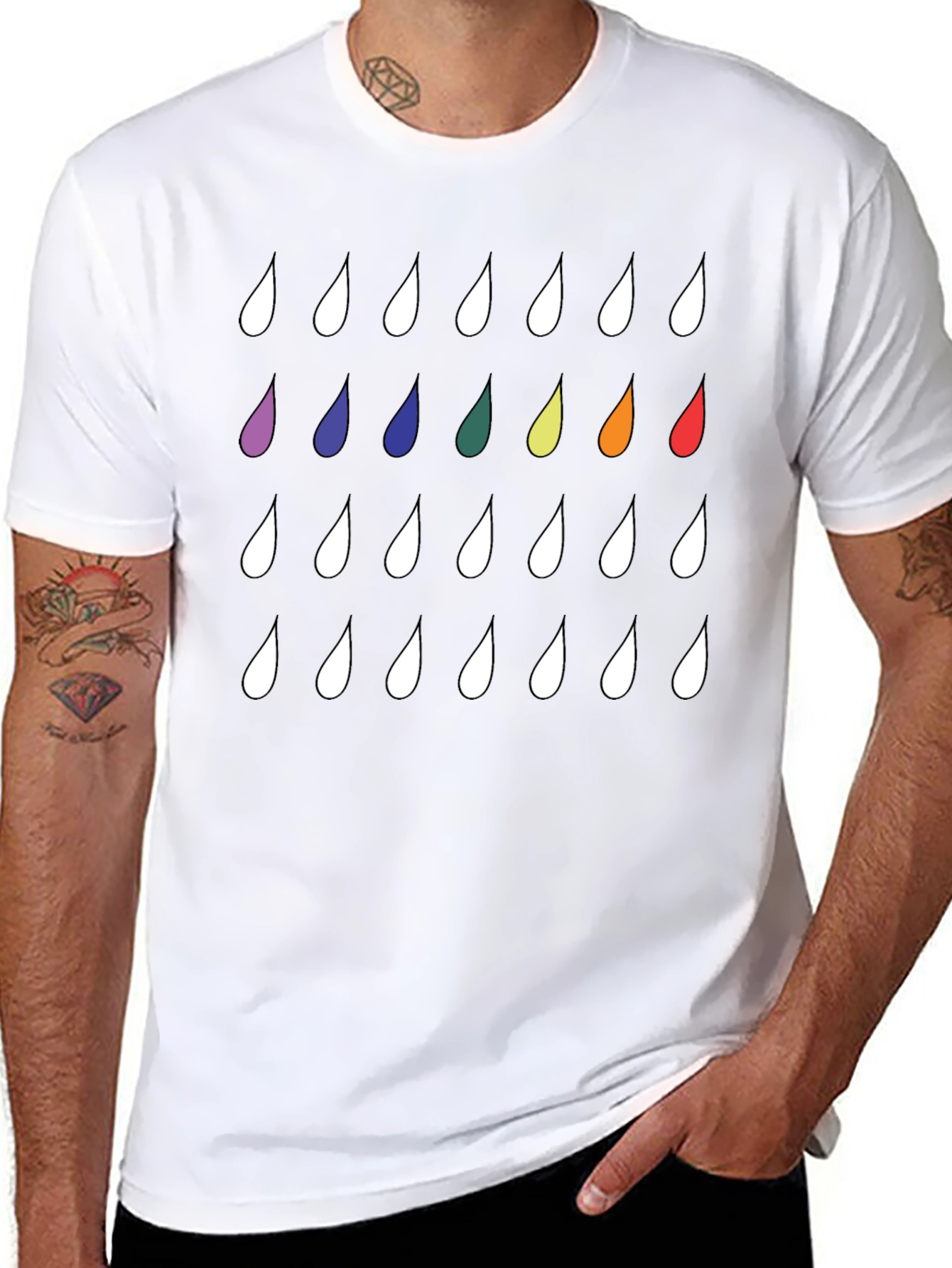 Rainbow Drops Black T-Shirt - Modern Casual Style