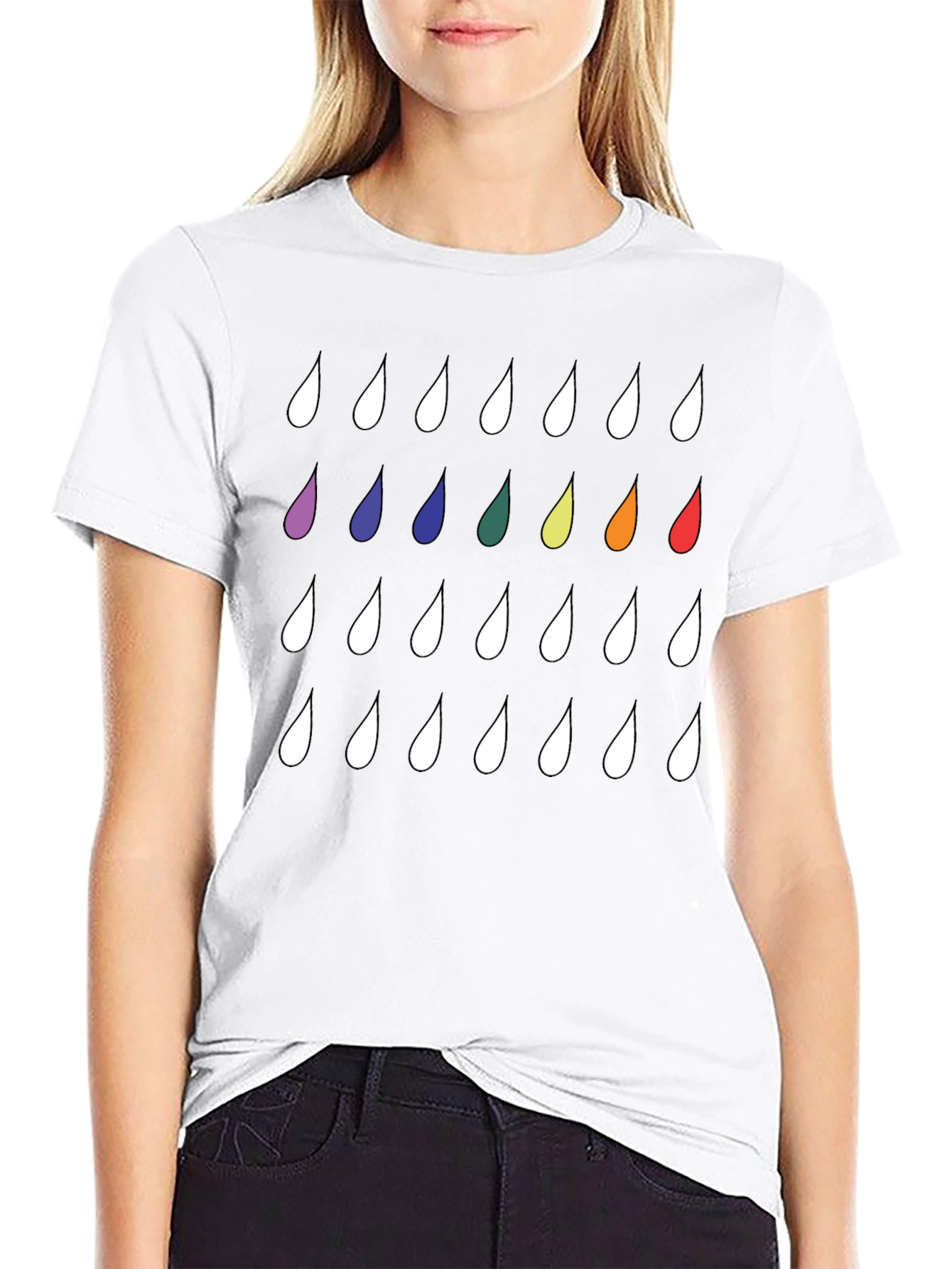Rainbow Drops Black T-Shirt - Modern Casual Style