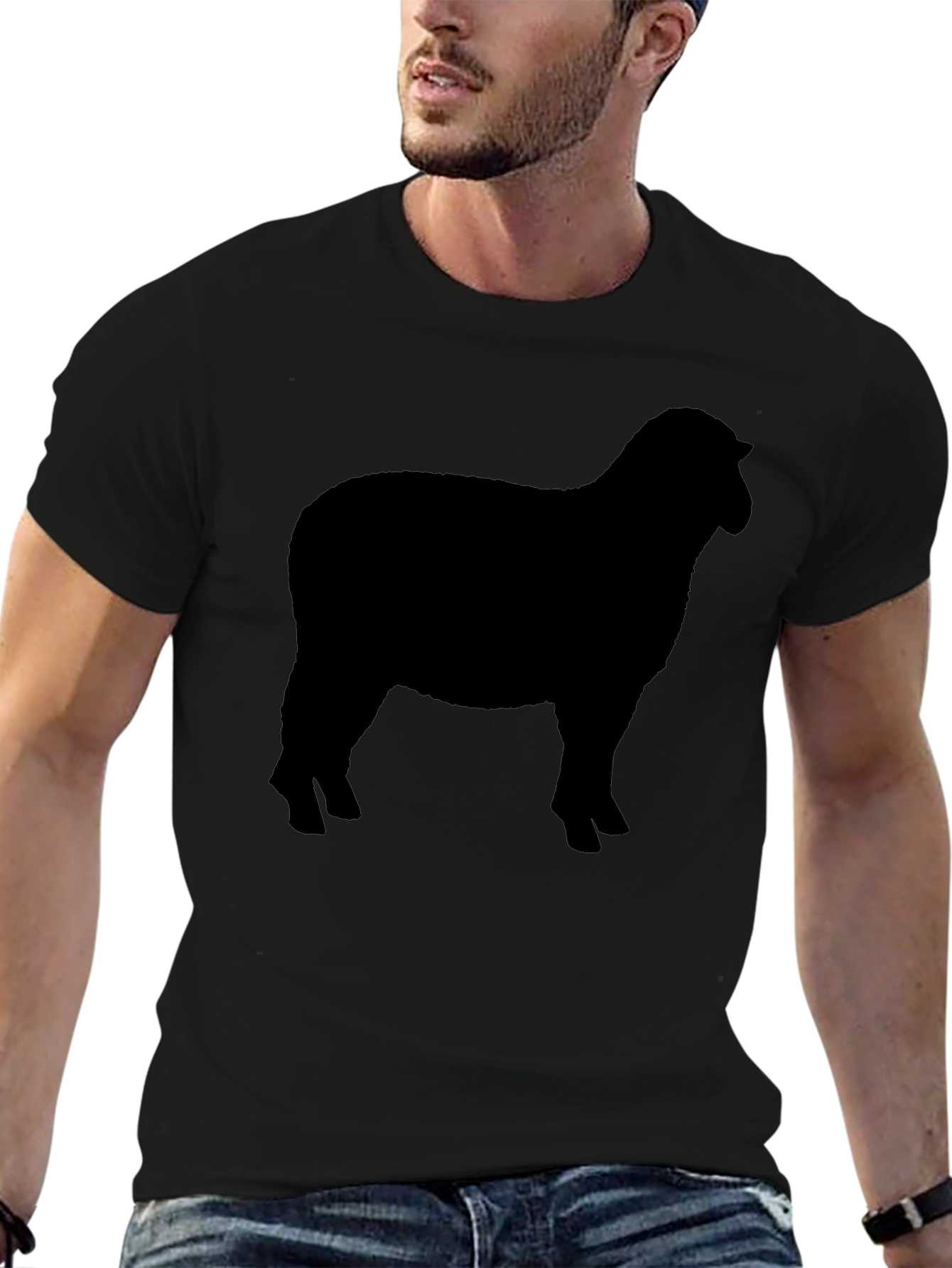 Sheep Silhouette Graphic Tee - Black Cotton T-Shirt