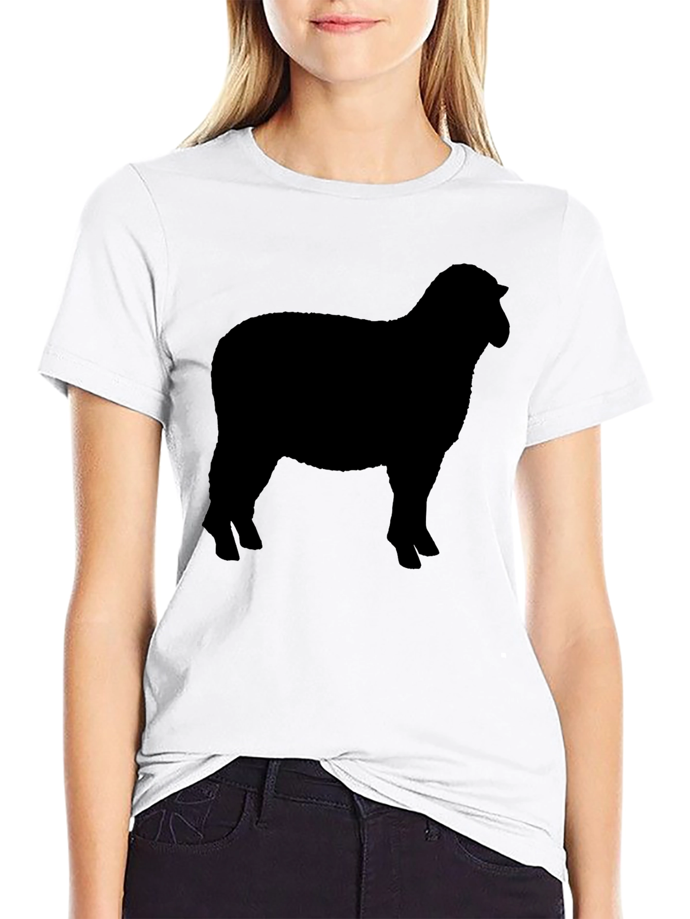 Sheep Silhouette Graphic Tee - Black Cotton T-Shirt