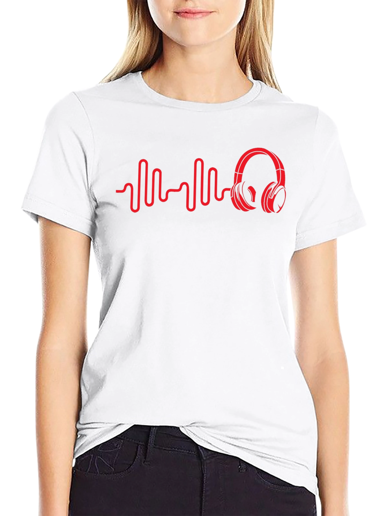 Red Beats Headphones on Black Tee