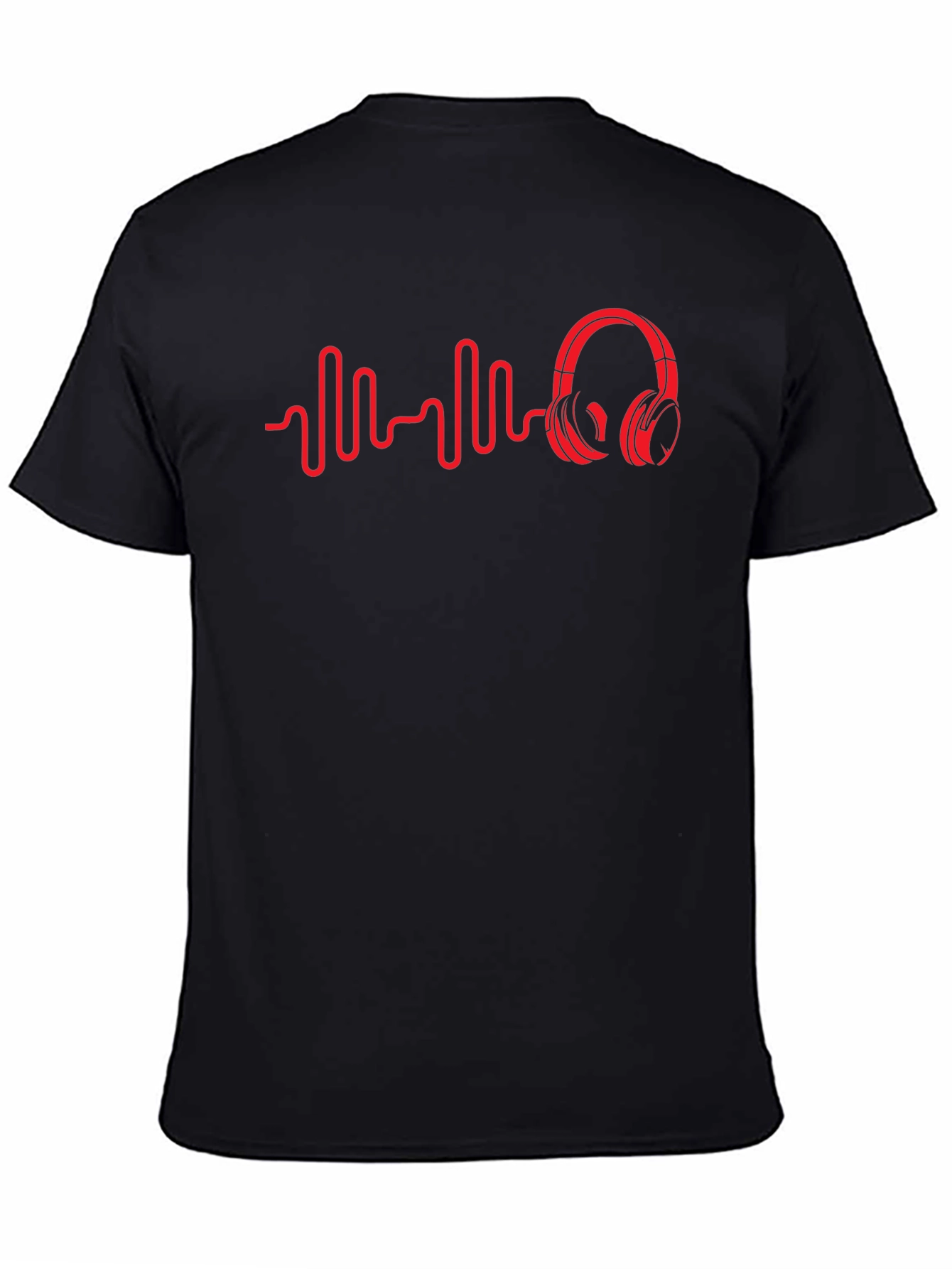 Red Beats Headphones on Black Tee