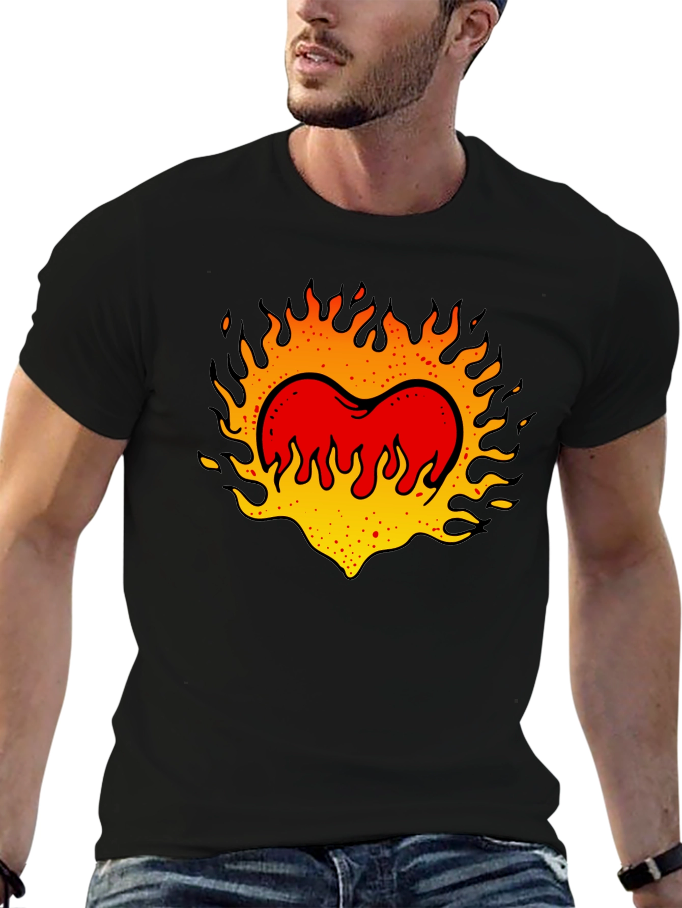Flaming Heart Graphic Tee - Cool Casual Style