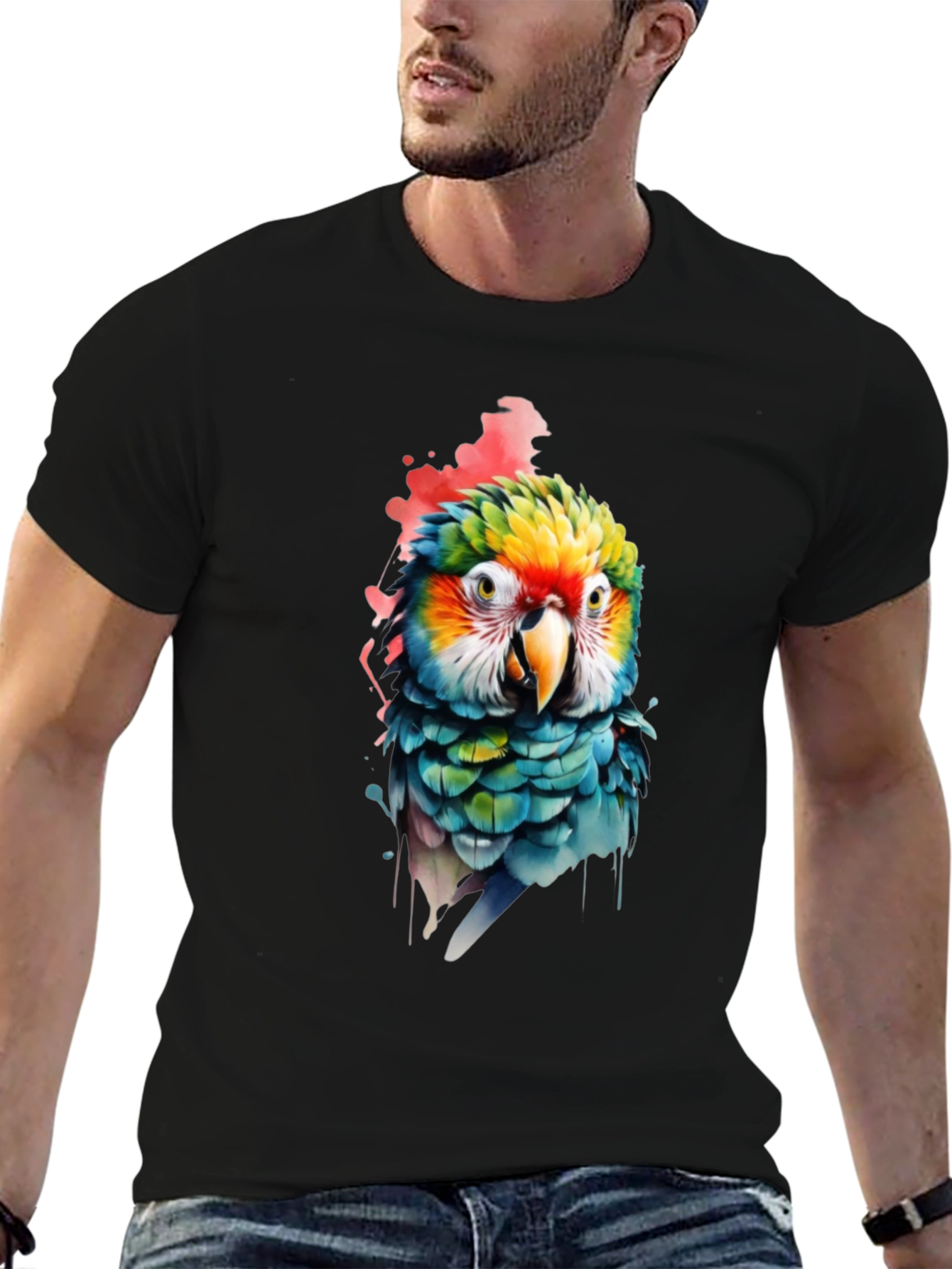 Parrot Graphic Print Black T-Shirt