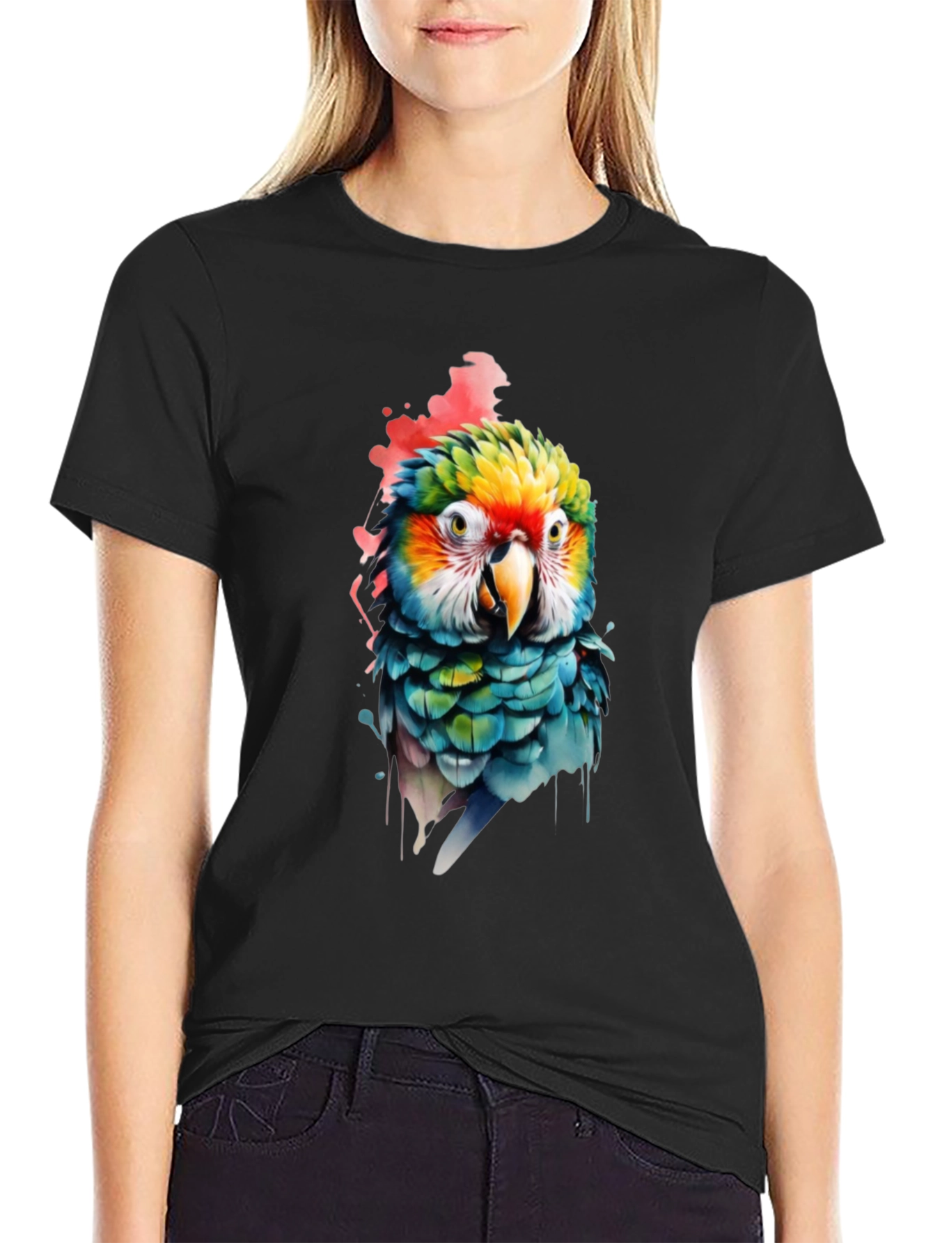 Parrot Graphic Print Black T-Shirt