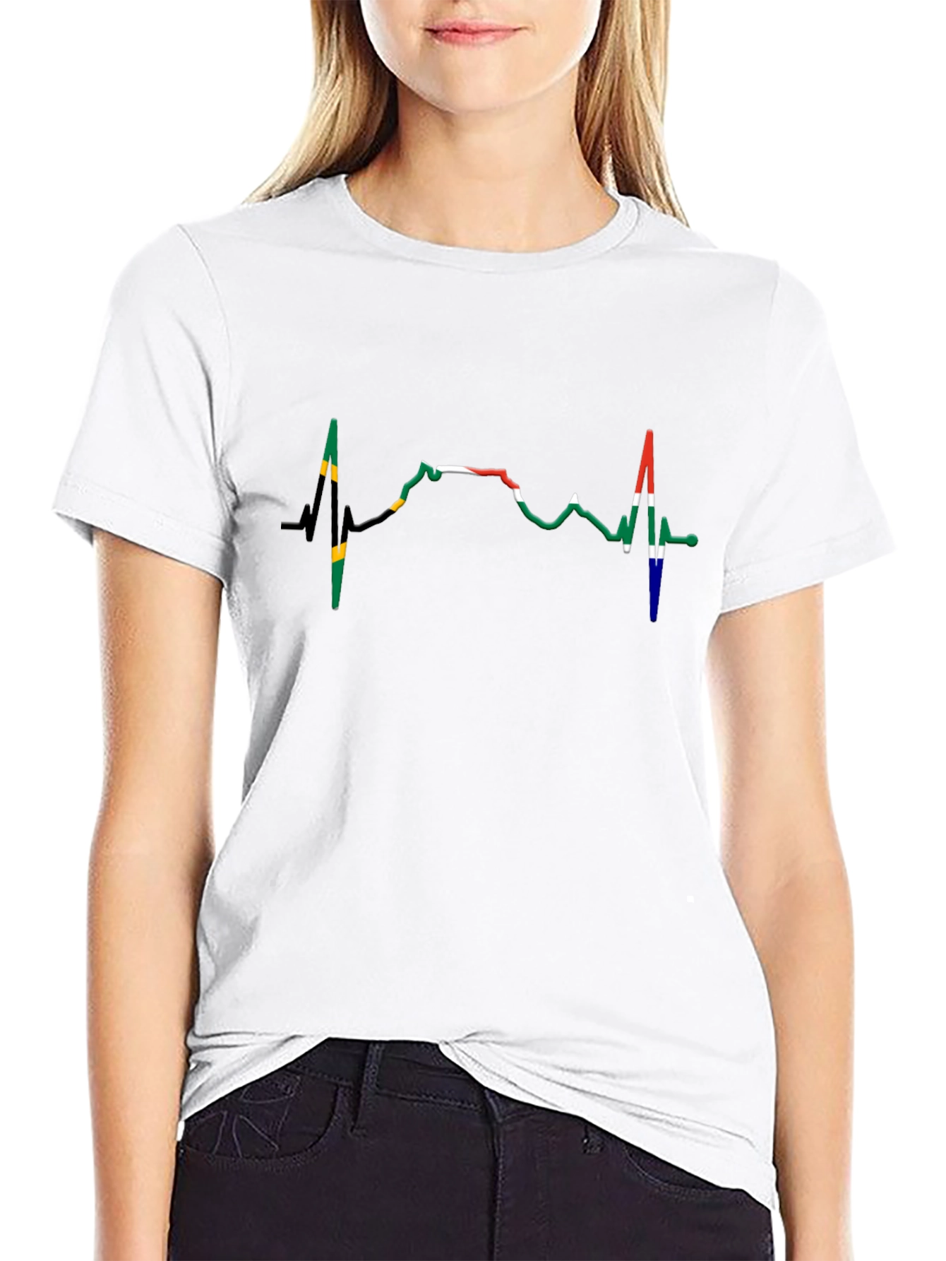 South Africa Heartbeat T-Shirt - Black Crew Neck Tee