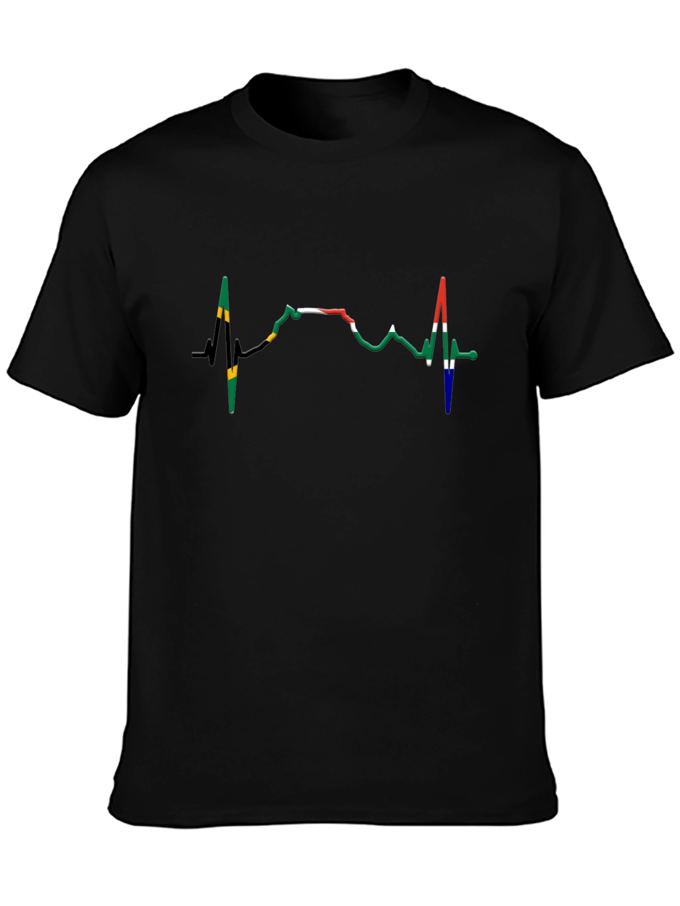 South Africa Heartbeat T-Shirt - Black Crew Neck Tee