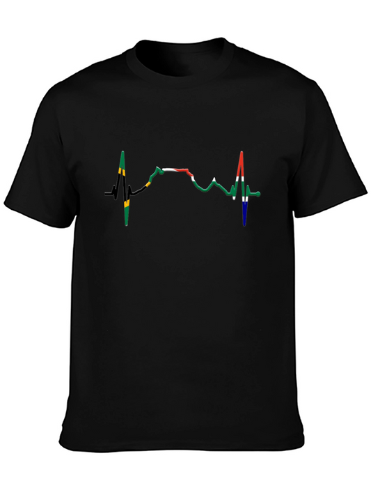 South Africa Heartbeat T-Shirt - Black Crew Neck Tee