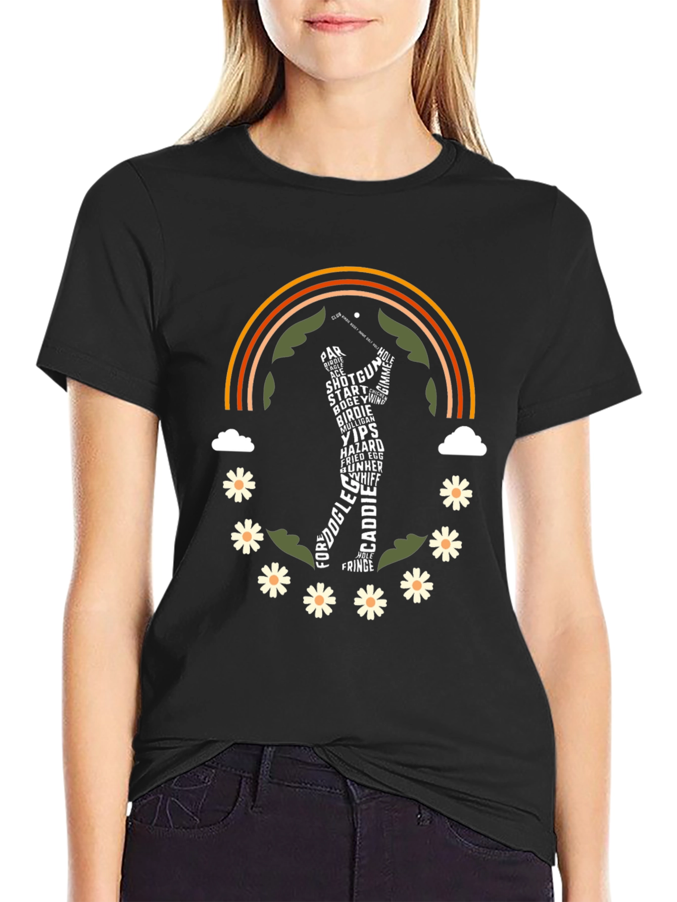 Golf Word Art Rainbow Graphic Tee