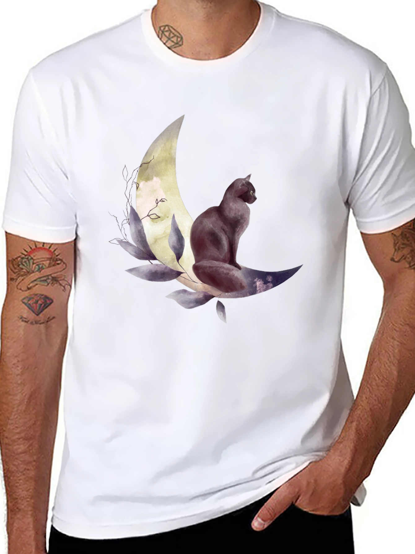 Black Cat Moon Graphic Tee - Stylish Unisex T-Shirt