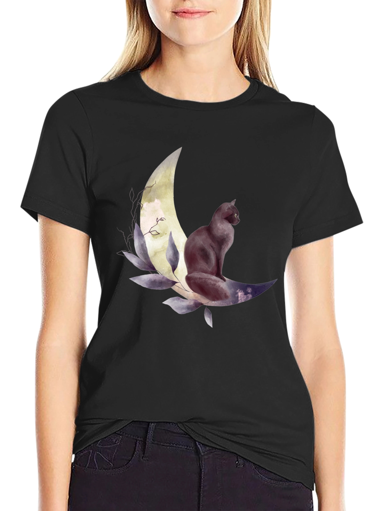 Black Cat Moon Graphic Tee - Stylish Unisex T-Shirt