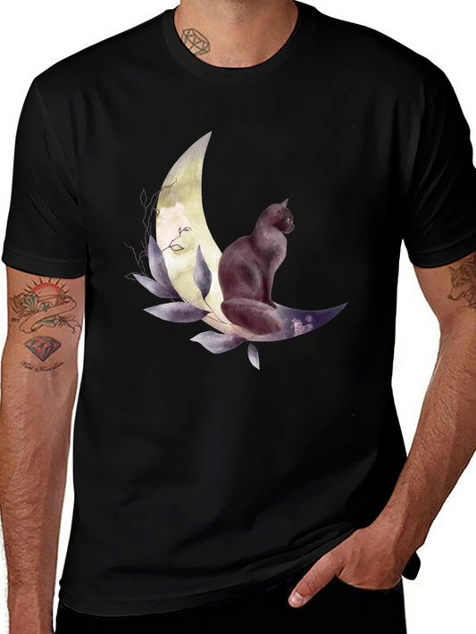 Black Cat Moon Graphic Tee - Stylish Unisex T-Shirt