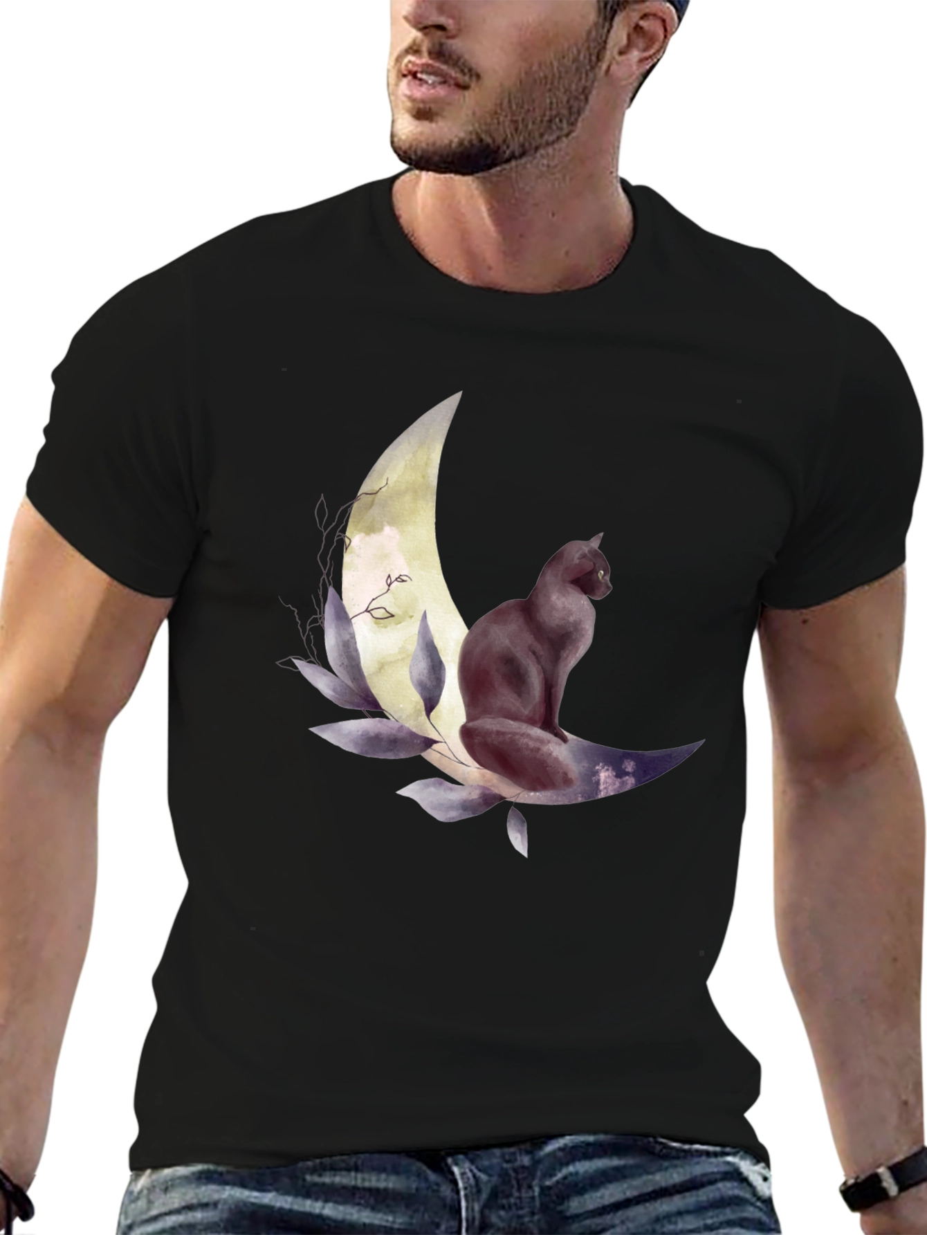 Black Cat Moon Graphic Tee - Stylish Unisex T-Shirt
