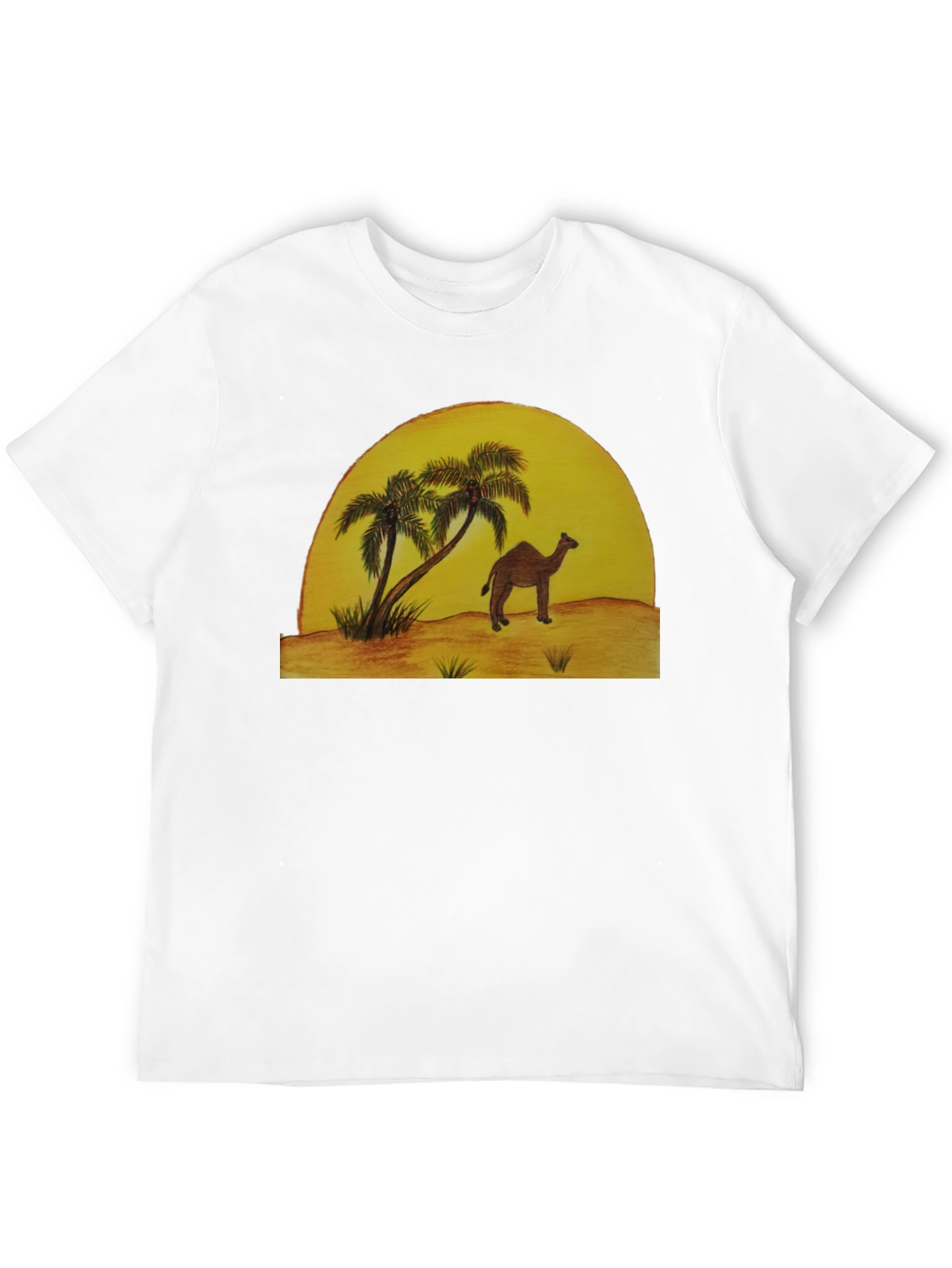 Desert Scene Graphic Tee - Camel & Palm Trees