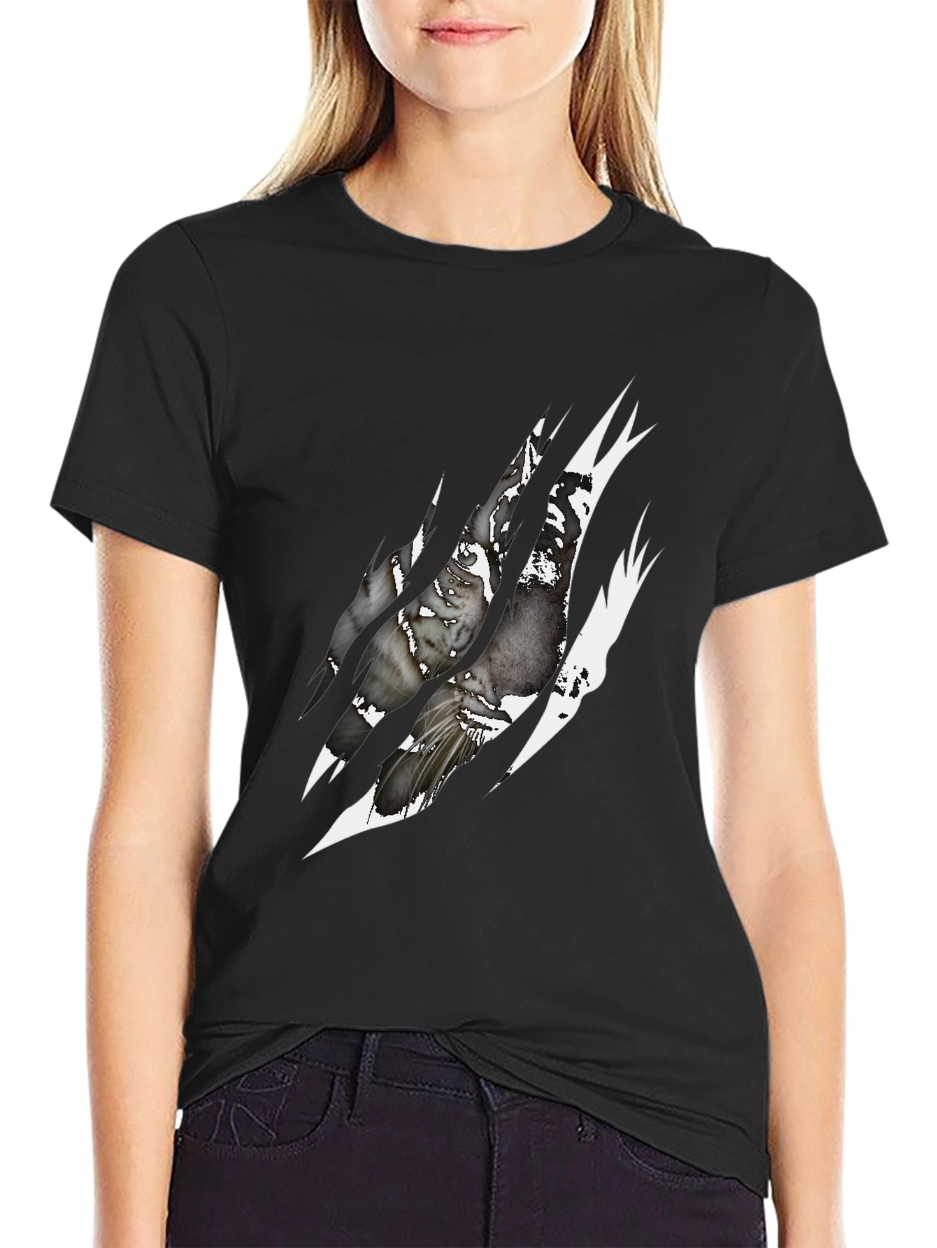 Ripped Claw Graphic Print Black T-Shirt