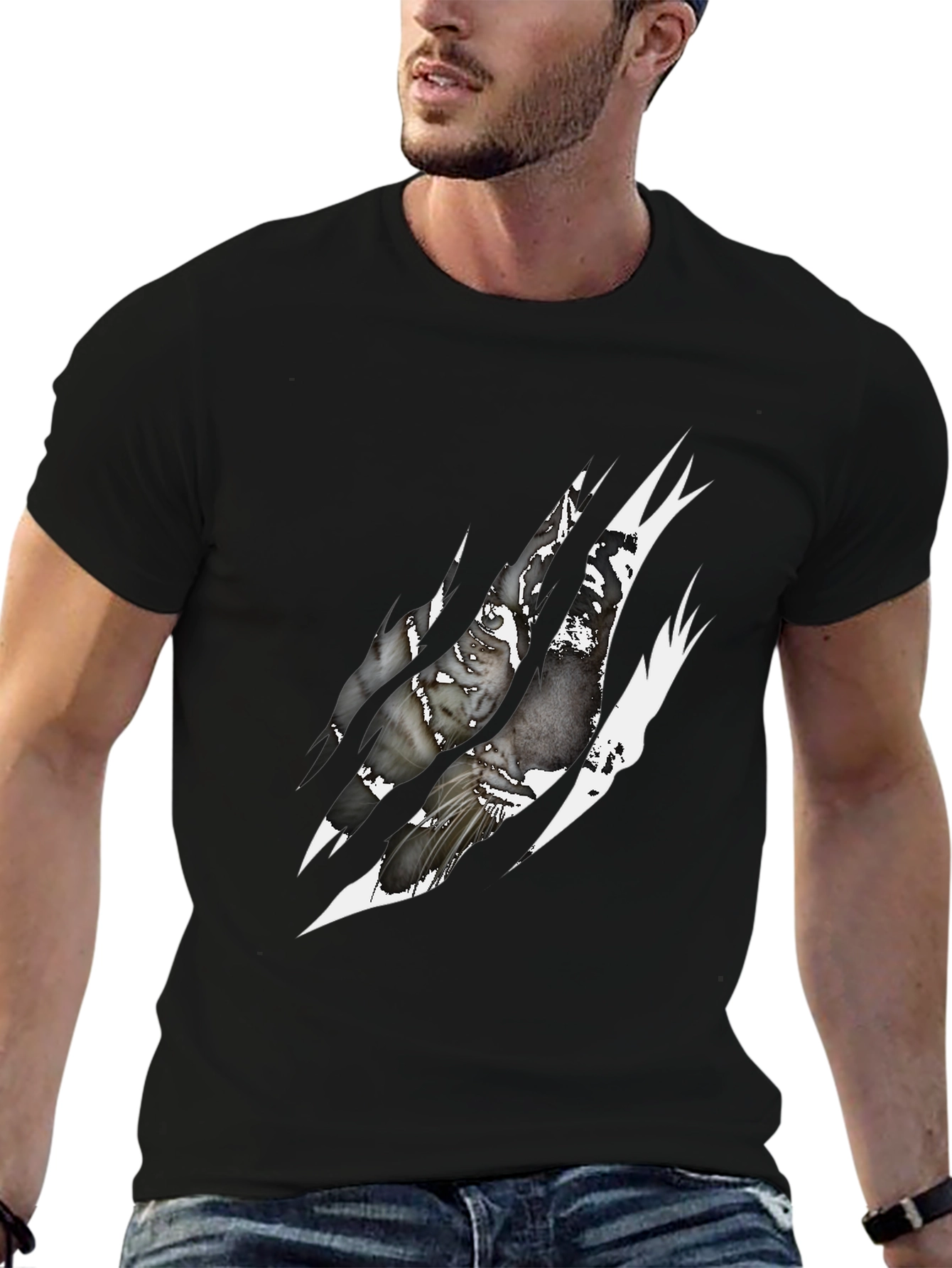 Ripped Claw Graphic Print Black T-Shirt