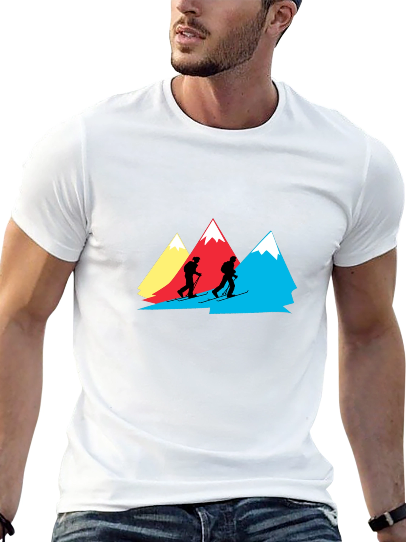 Mountain Skiers Graphic Tee - Black Cotton Shirt