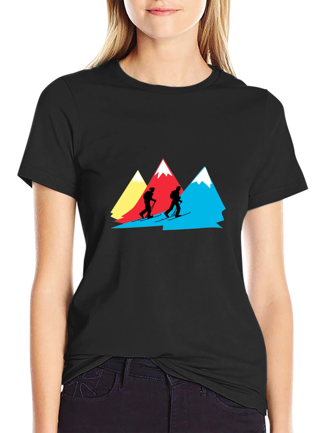 Mountain Skiers Graphic Tee - Black Cotton Shirt