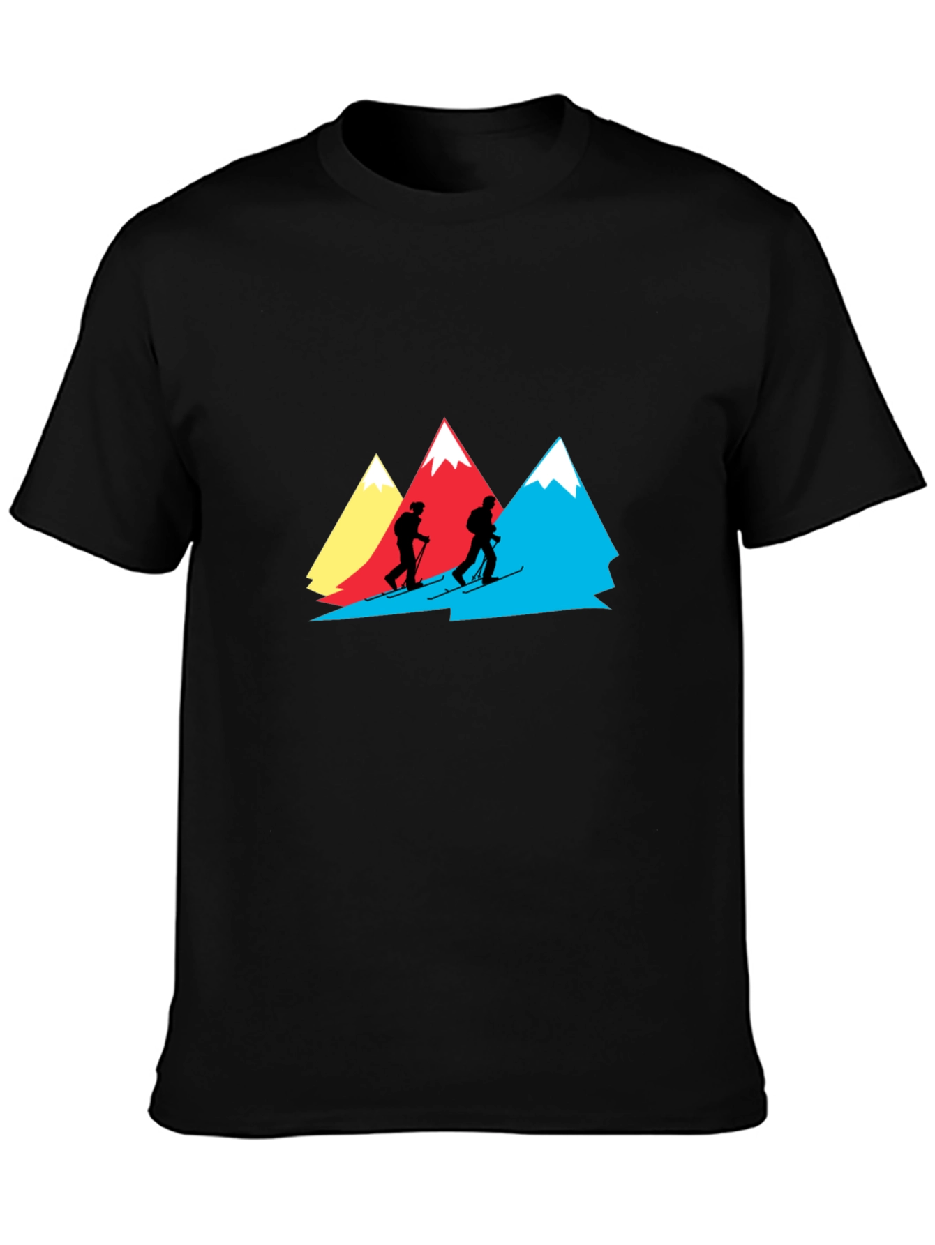 Mountain Skiers Graphic Tee - Black Cotton Shirt