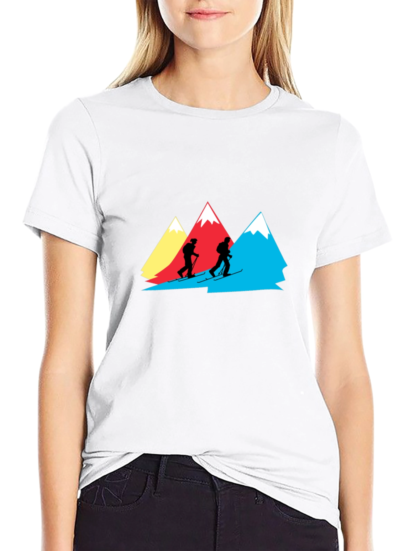 Mountain Skiers Graphic Tee - Black Cotton Shirt