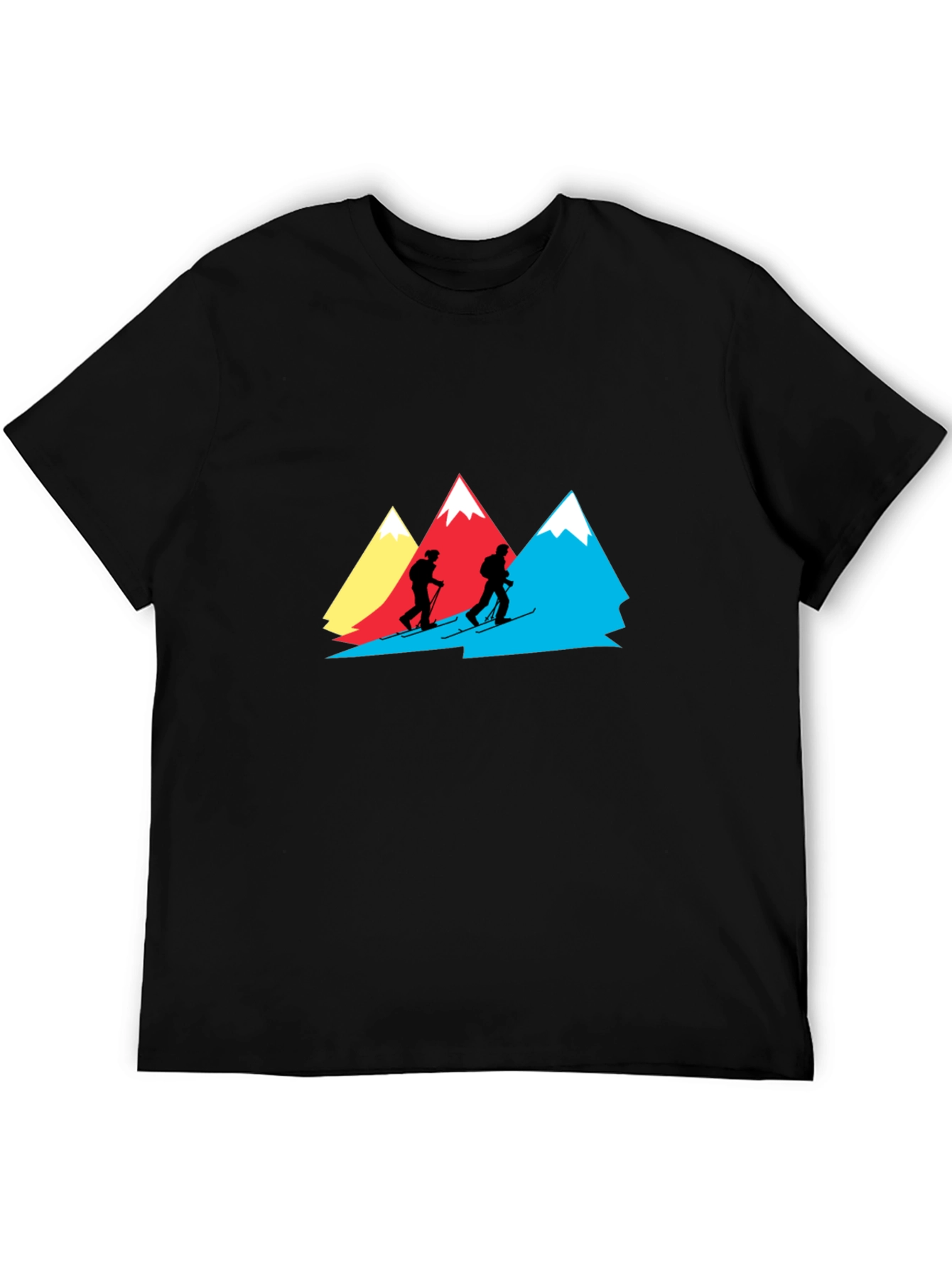 Mountain Skiers Graphic Tee - Black Cotton Shirt