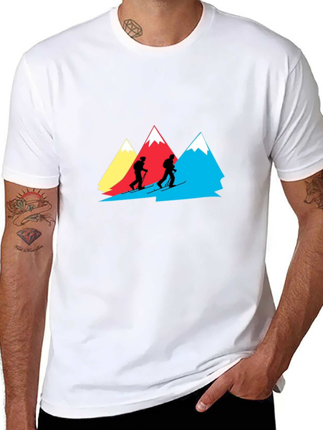 Mountain Skiers Graphic Tee - Black Cotton Shirt
