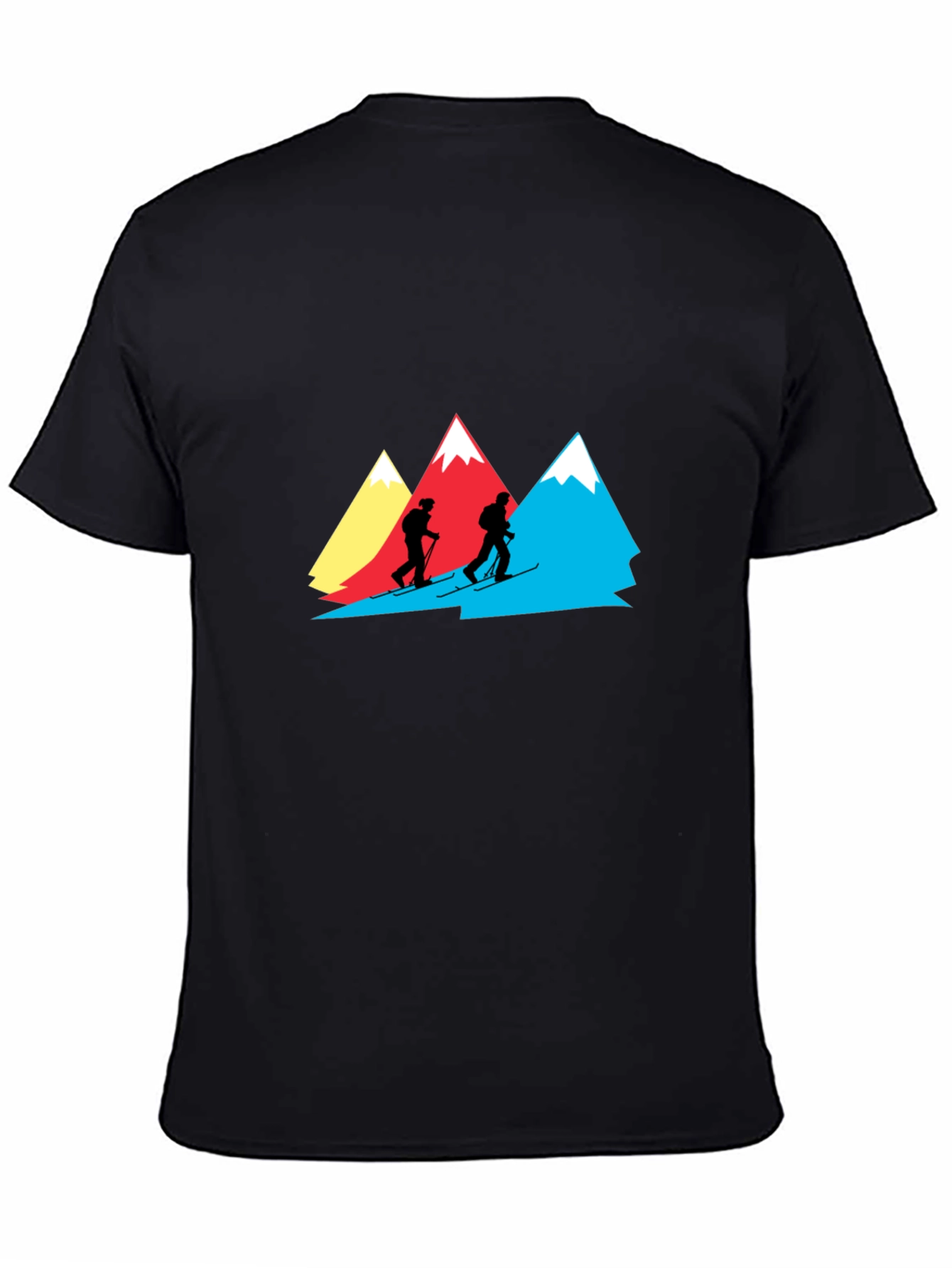 Mountain Skiers Graphic Tee - Black Cotton Shirt