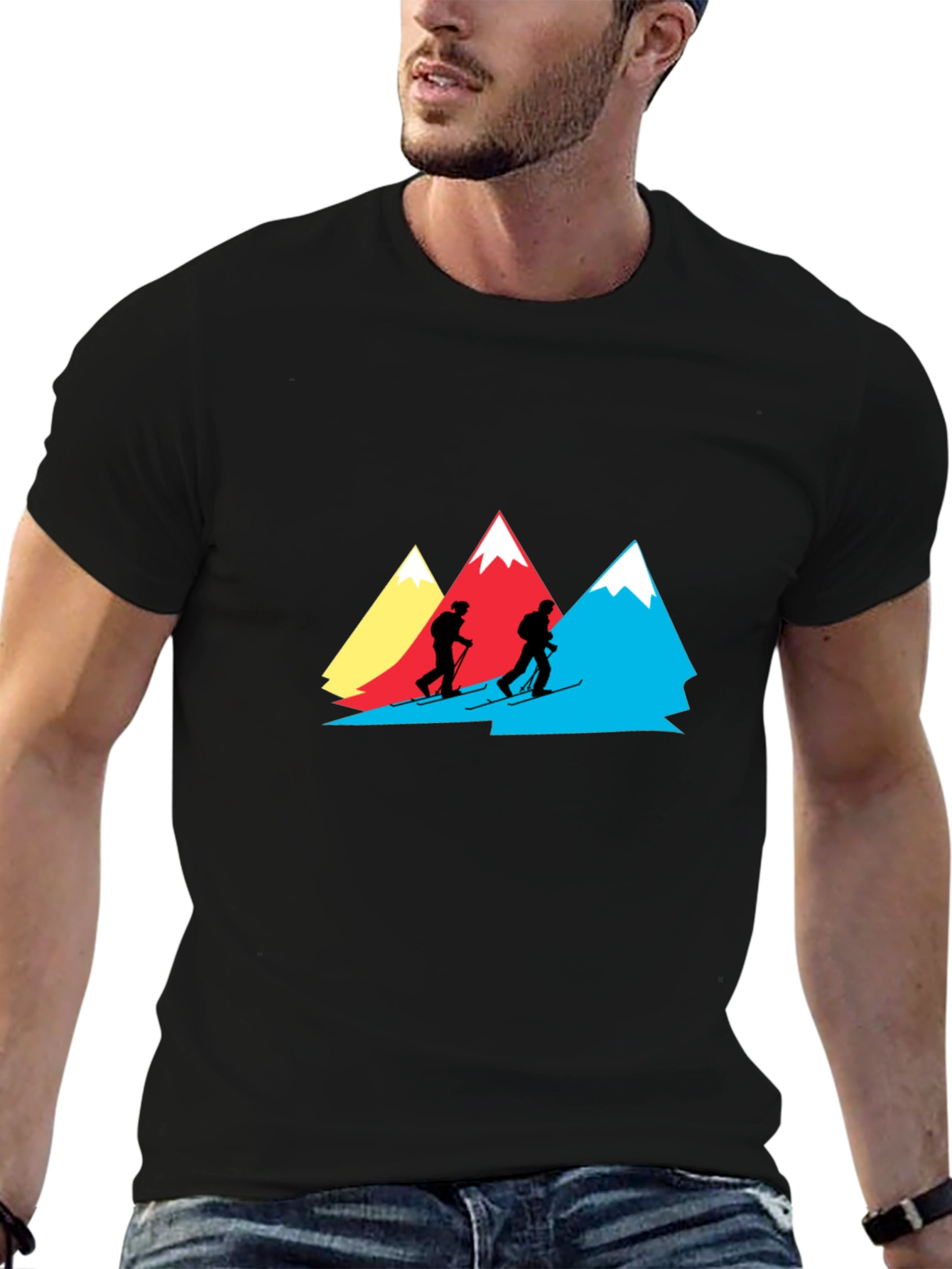 Mountain Skiers Graphic Tee - Black Cotton Shirt