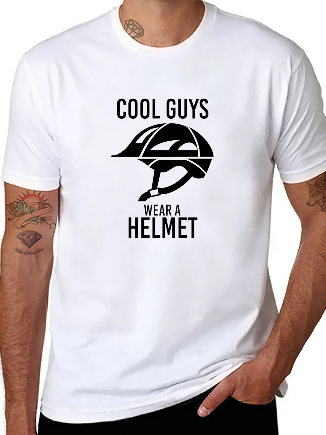 Cool Guys Wear A Helmet Black Graphic Tee