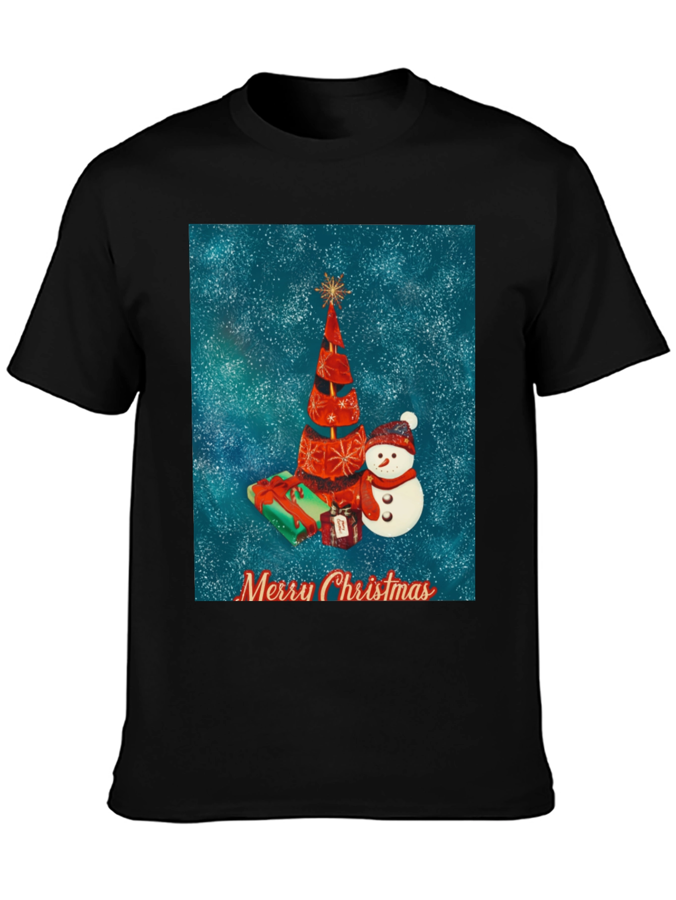 Festive Christmas Tree & Snowman Holiday T-Shirt