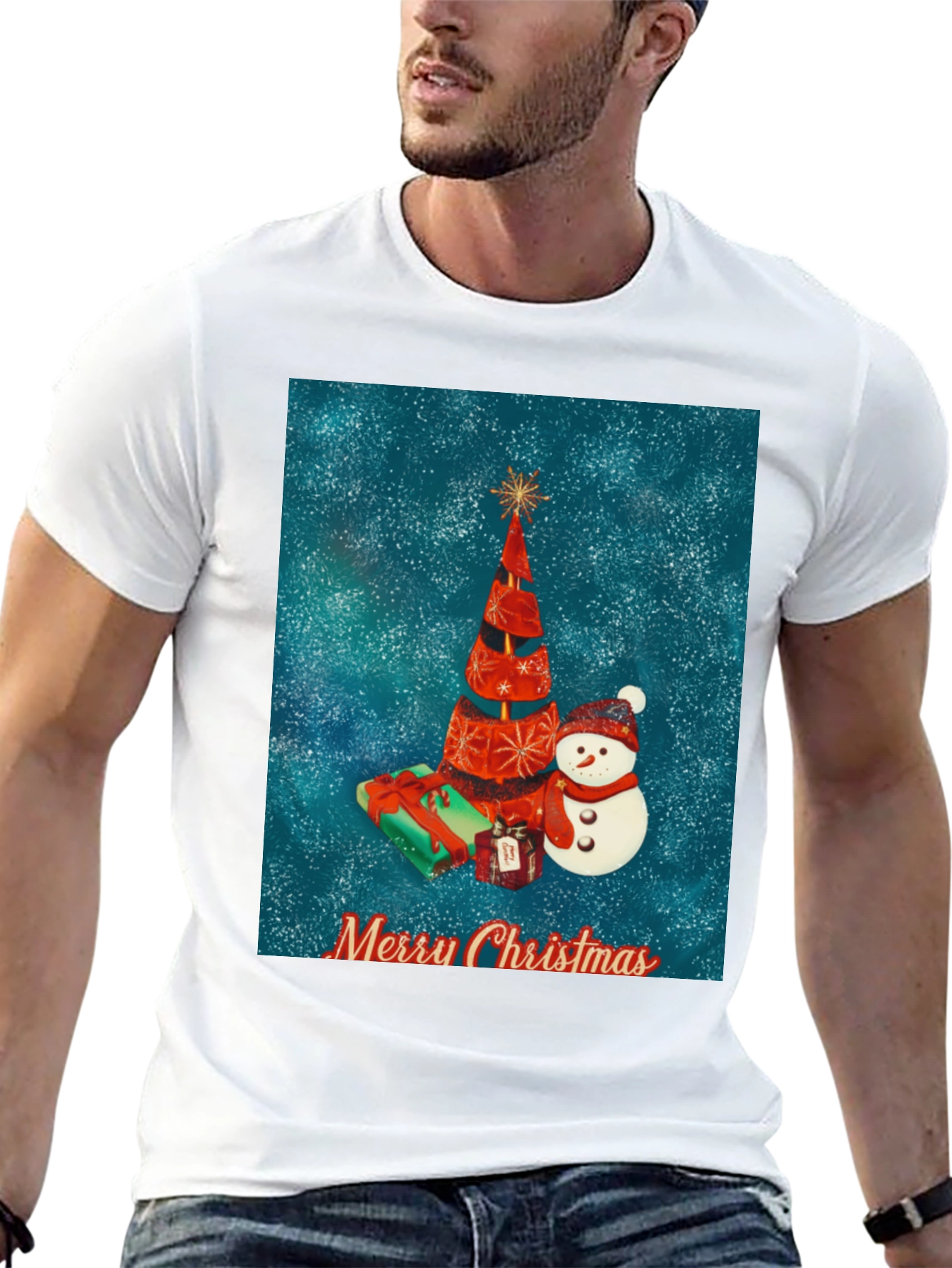 Festive Christmas Tree & Snowman Holiday T-Shirt