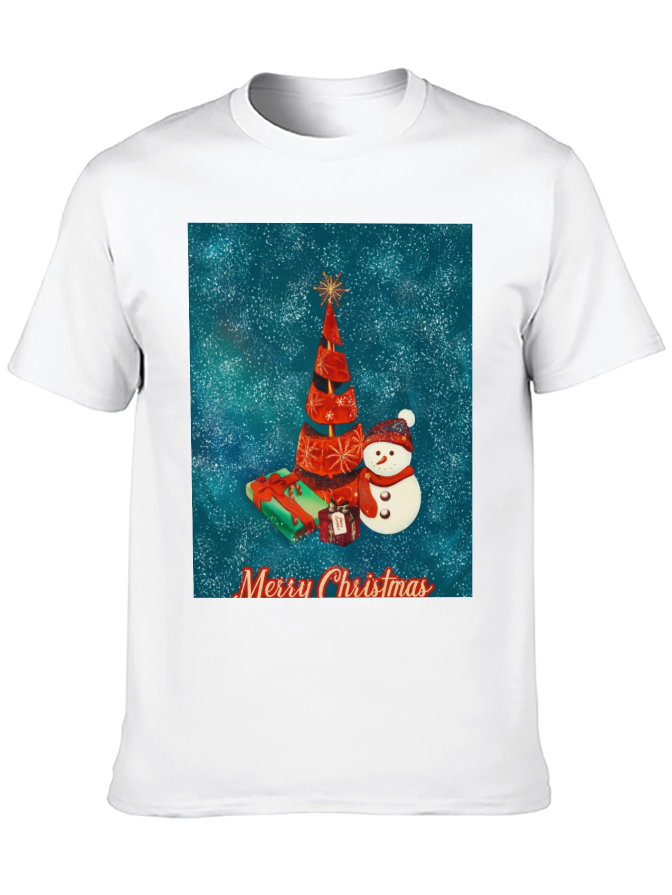 Festive Christmas Tree & Snowman Holiday T-Shirt