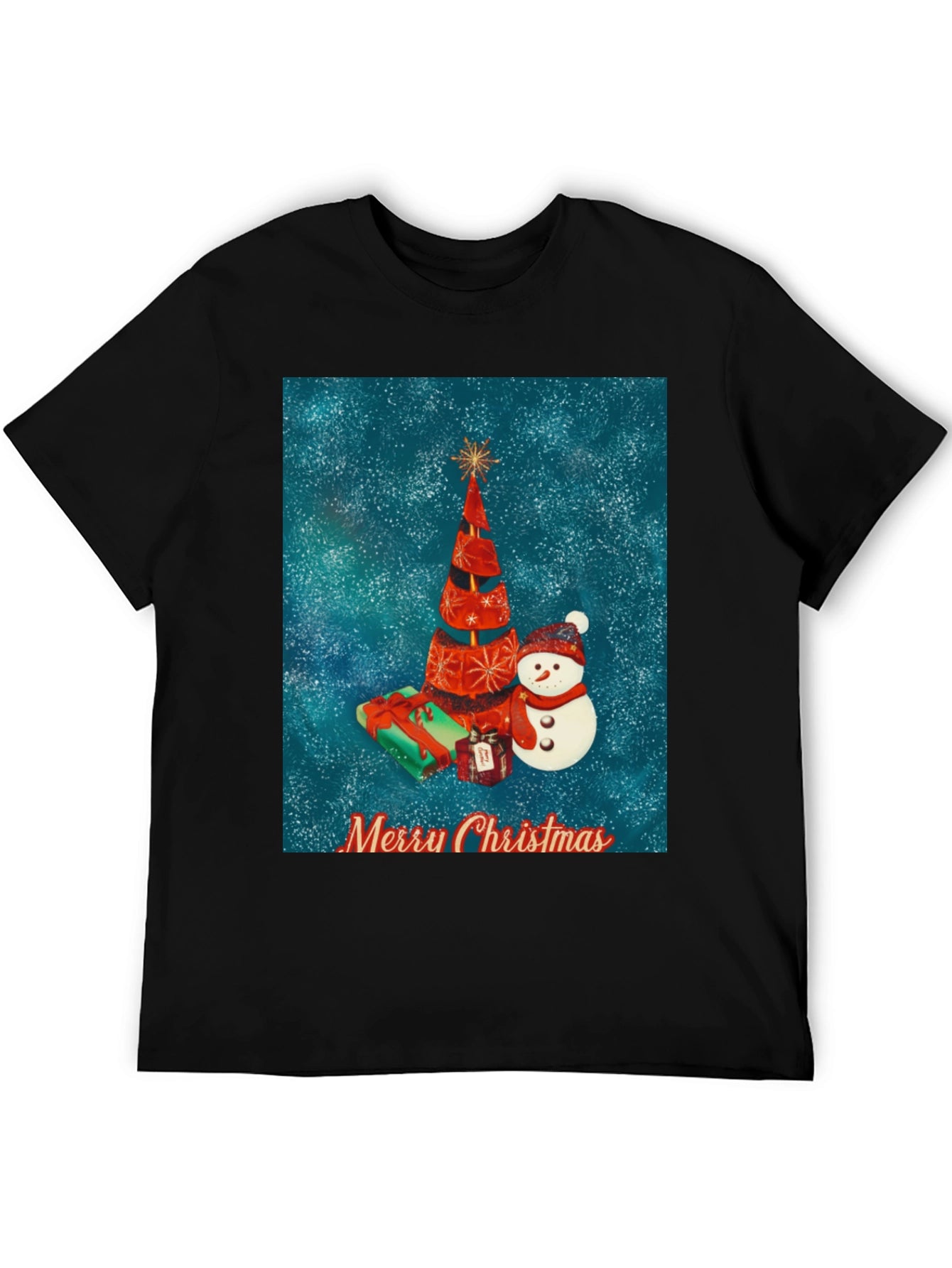 Festive Christmas Tree & Snowman Holiday T-Shirt