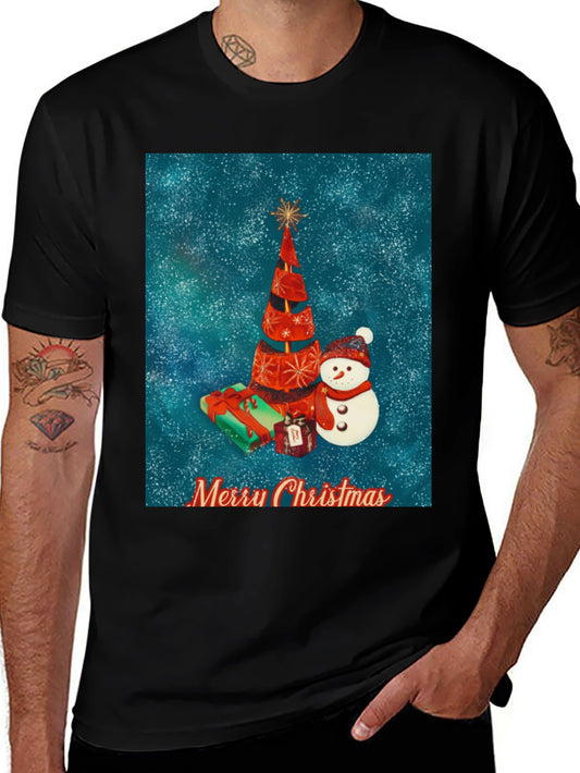 Festive Christmas Tree & Snowman Holiday T-Shirt