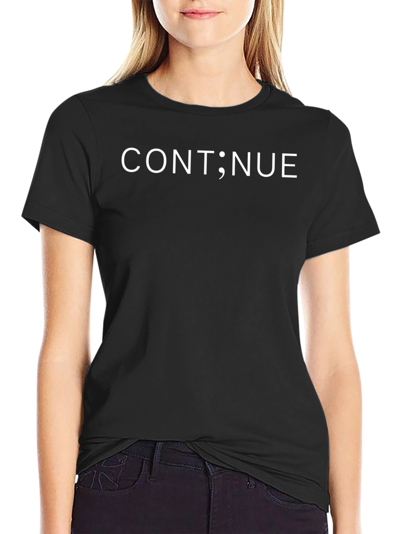 Continue Semicolon Programmer Humor Black T-Shirt