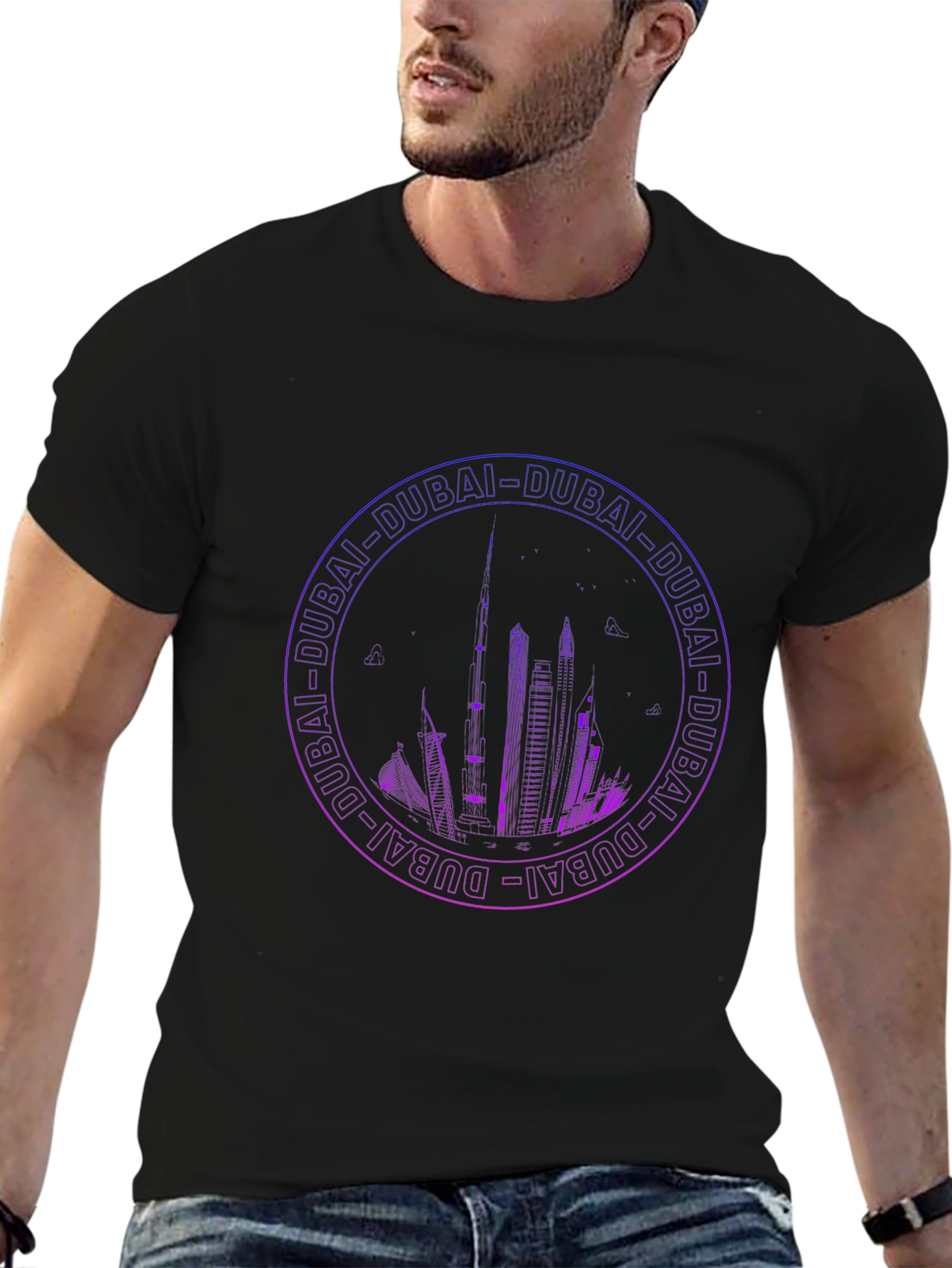 Dubai Skyline Graphic Print Black T-Shirt